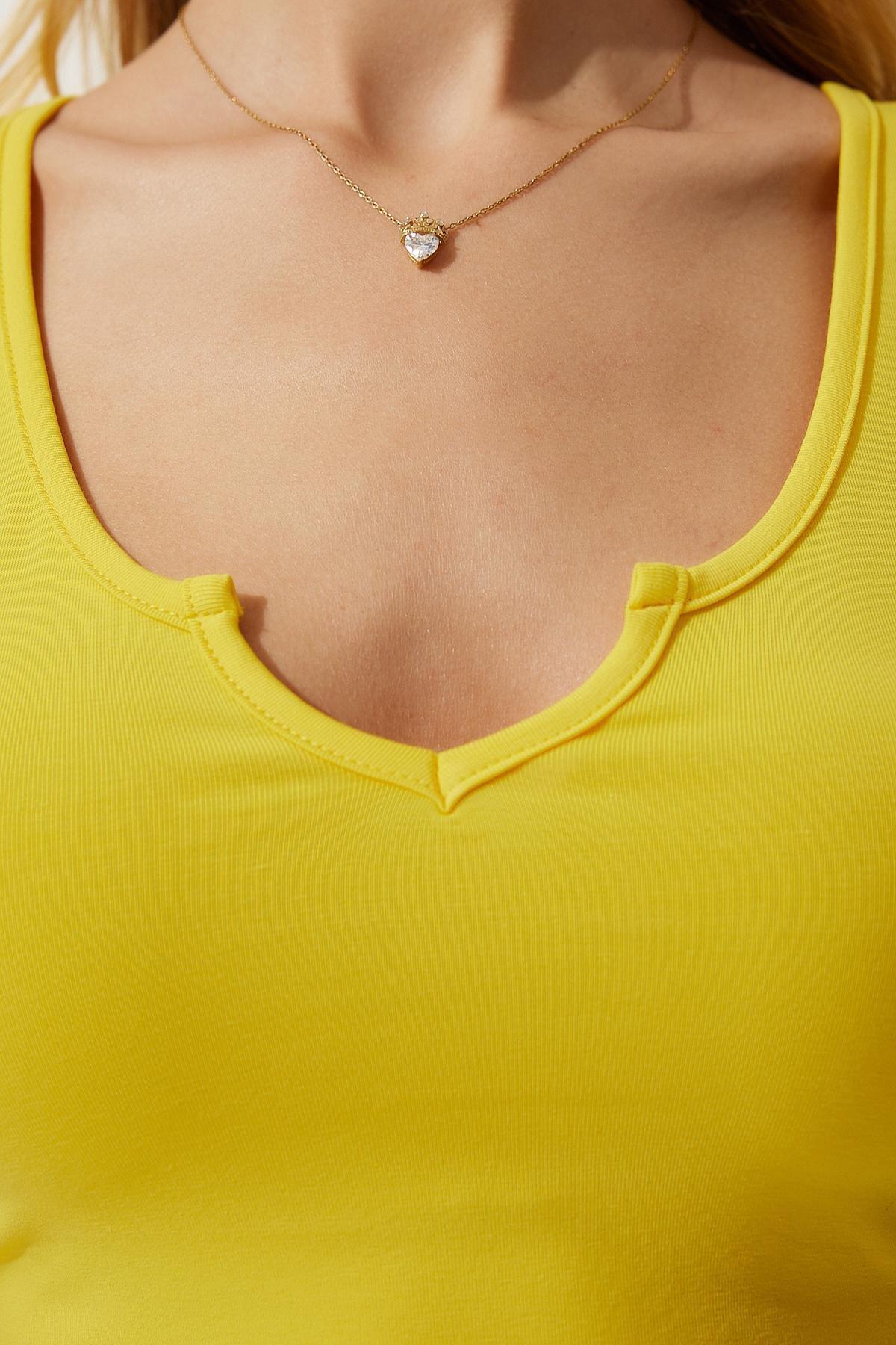 Yellow Strap Crop Knitted Blouse, , large image number 4