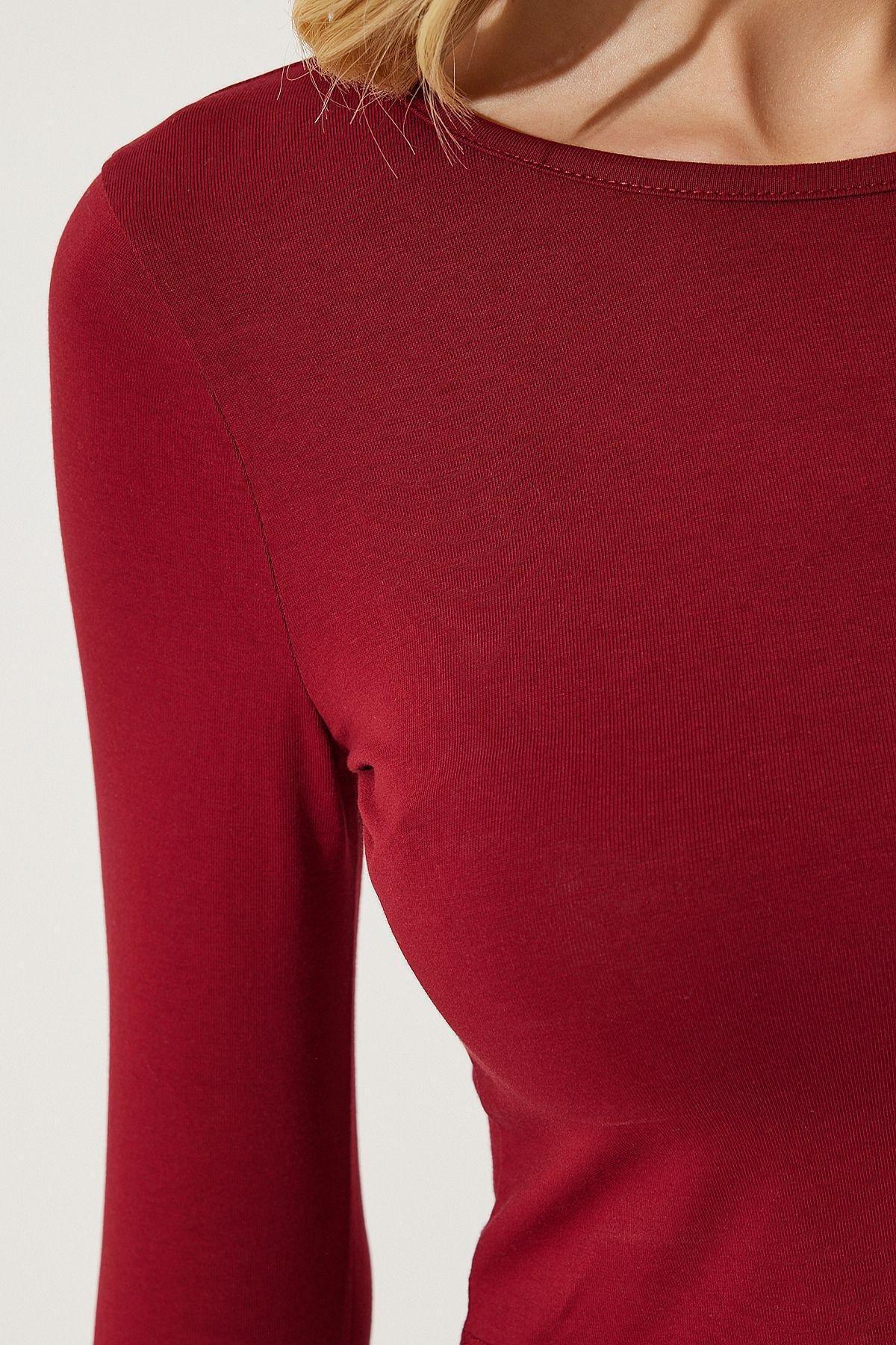 Burgundy Crop Knitted Blouse, , large image number 4