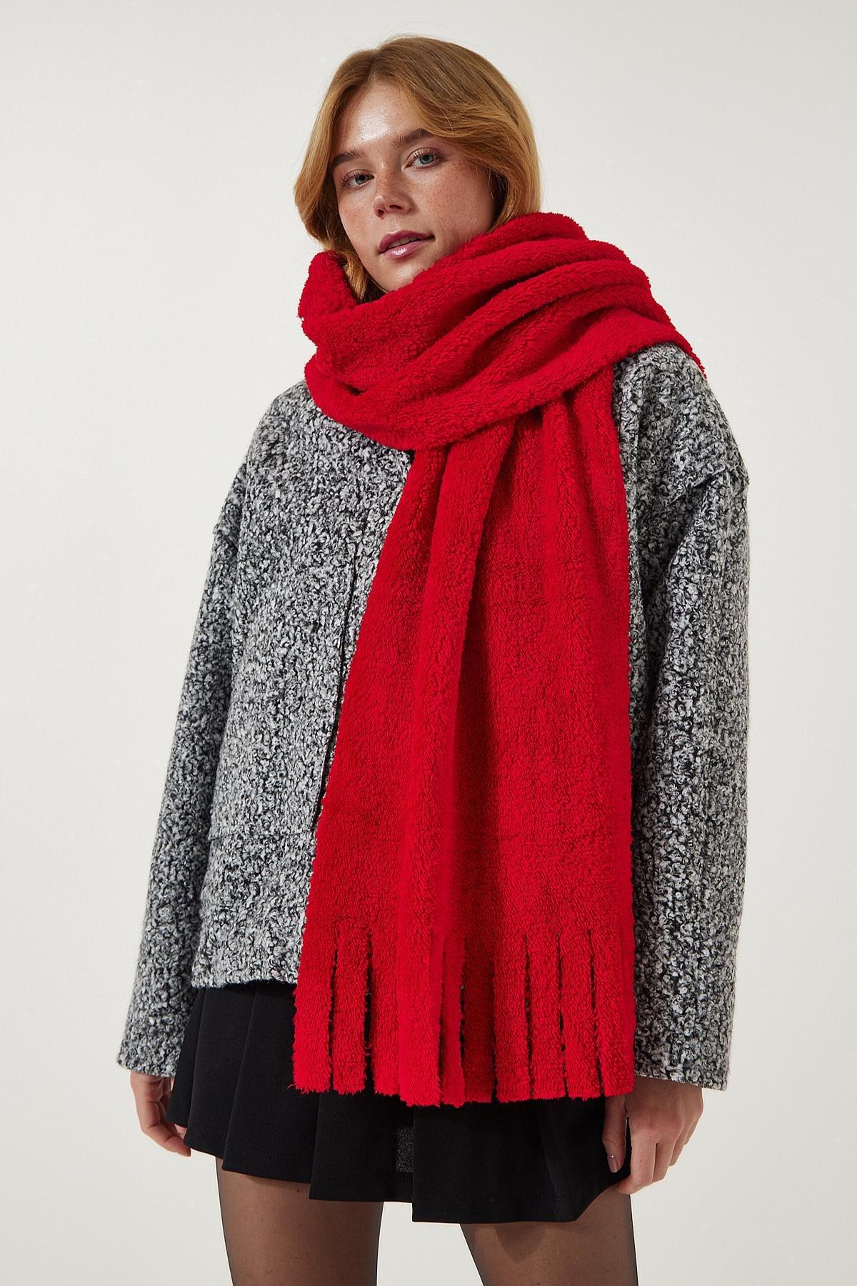 Red Tassel Detailed Fleece Scarf, C101_5690, large image number 0