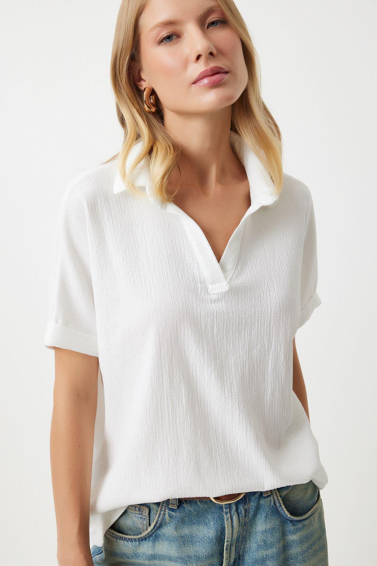 Ecru Polo Neck Knitted Blouse, , large image number 1
