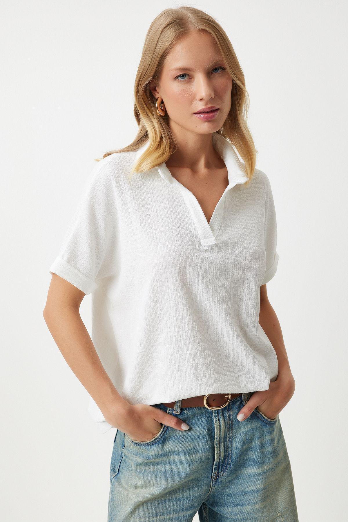 Ecru Polo Neck Knitted Blouse, , large image number 2