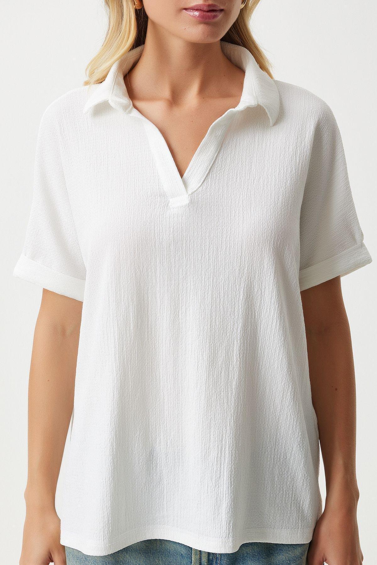 Ecru Polo Neck Knitted Blouse, , large image number 3