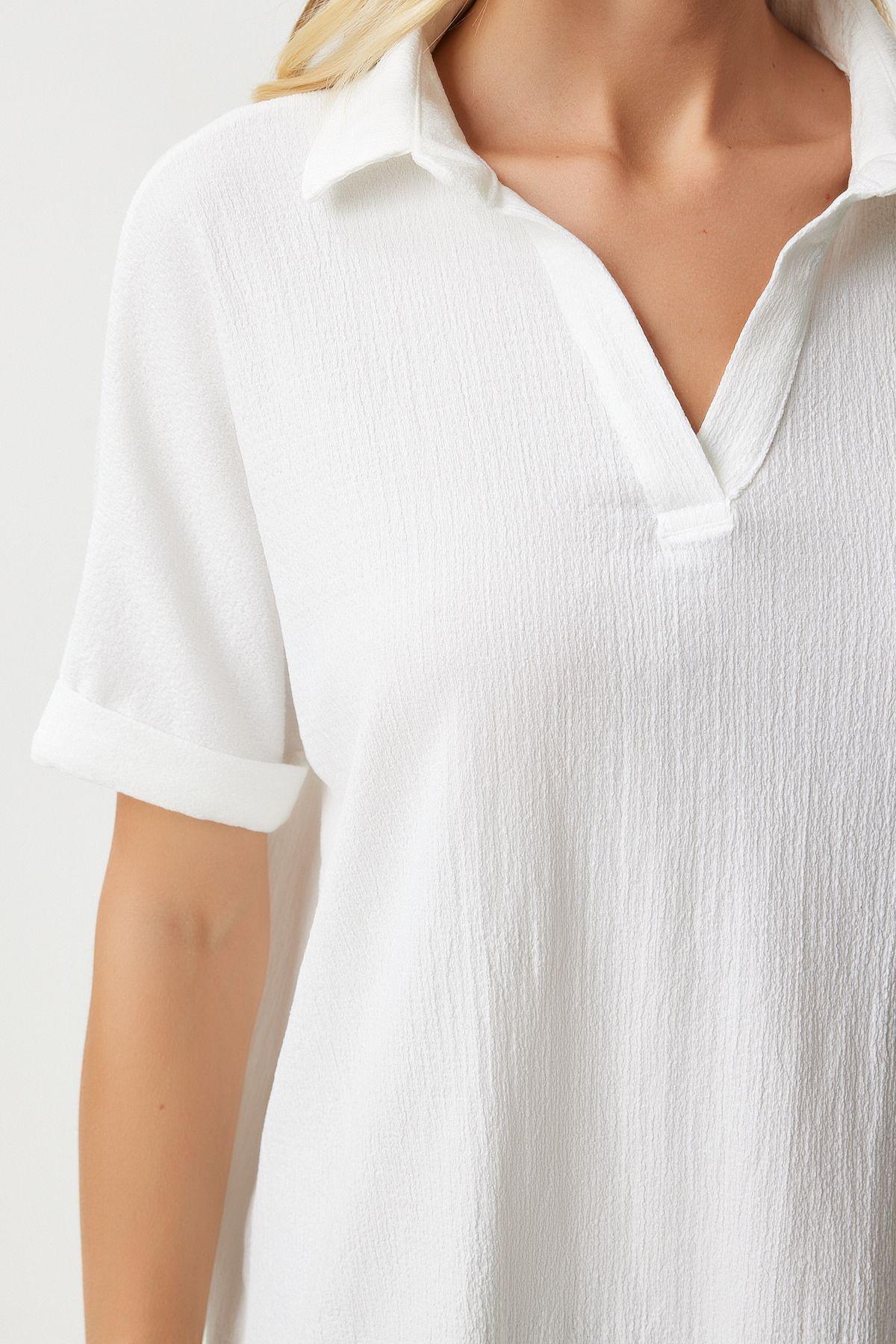 Ecru Polo Neck Knitted Blouse, , large image number 4