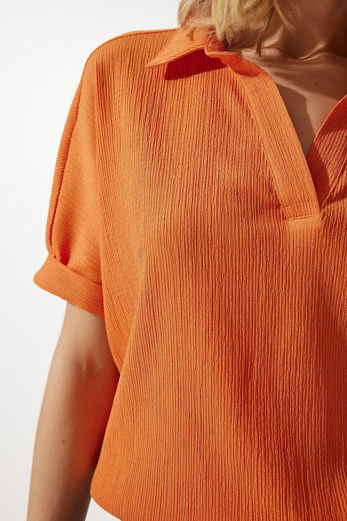 بلوزة مُحاكة بياقة بولو، برتقالي, Orange, large image number 3