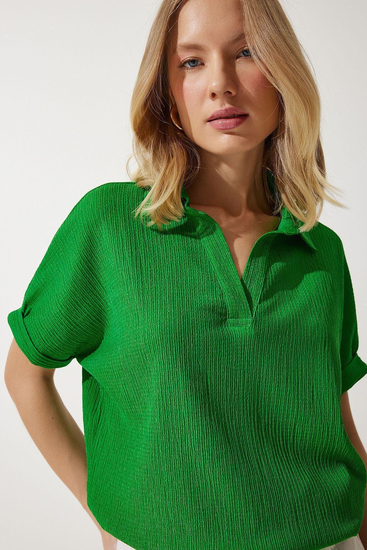 Green Polo Neck Knitted Blouse, C101_5671, large image number 1