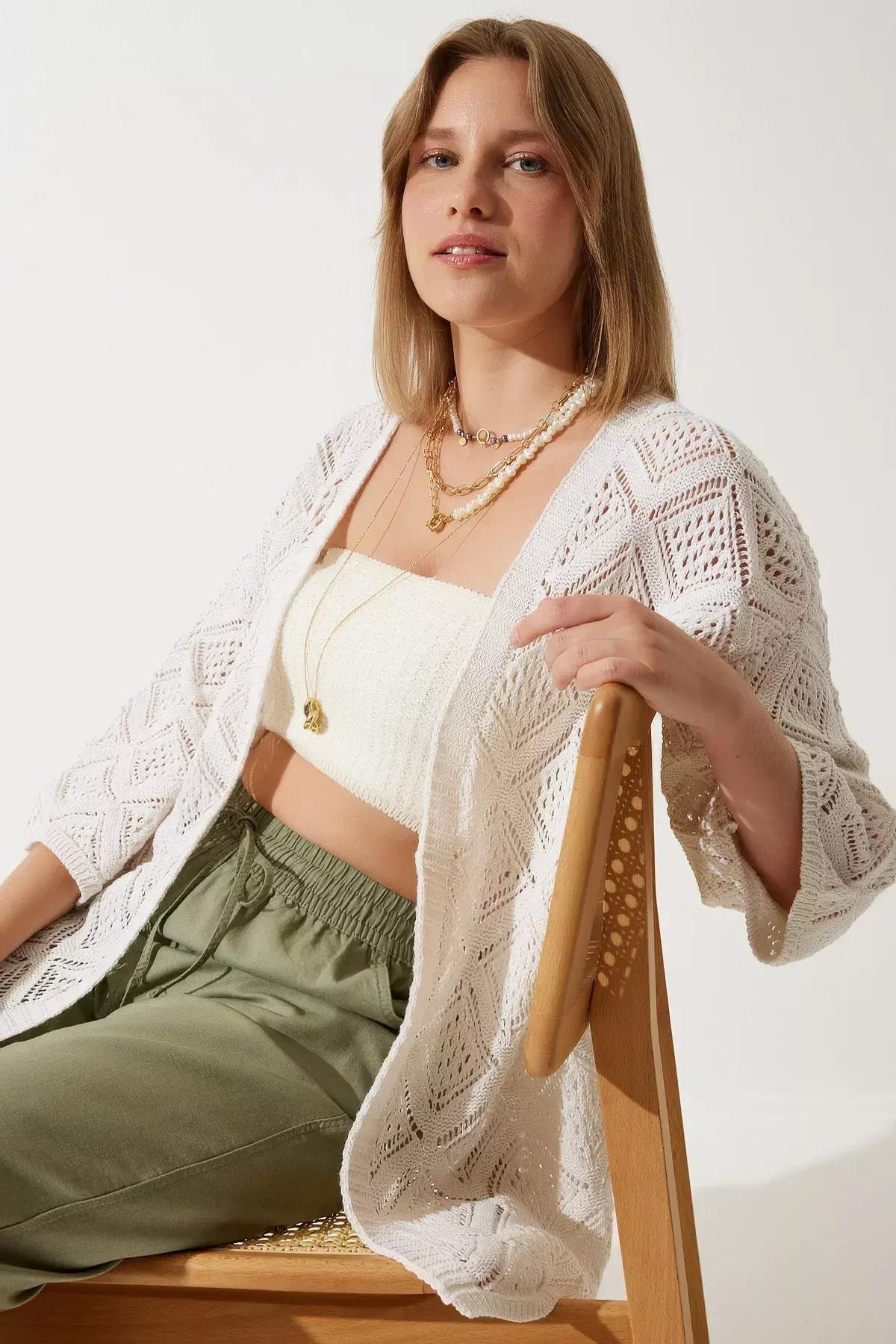 Cream Seasonal Knitwear Cardigan, Cream, large image number 3