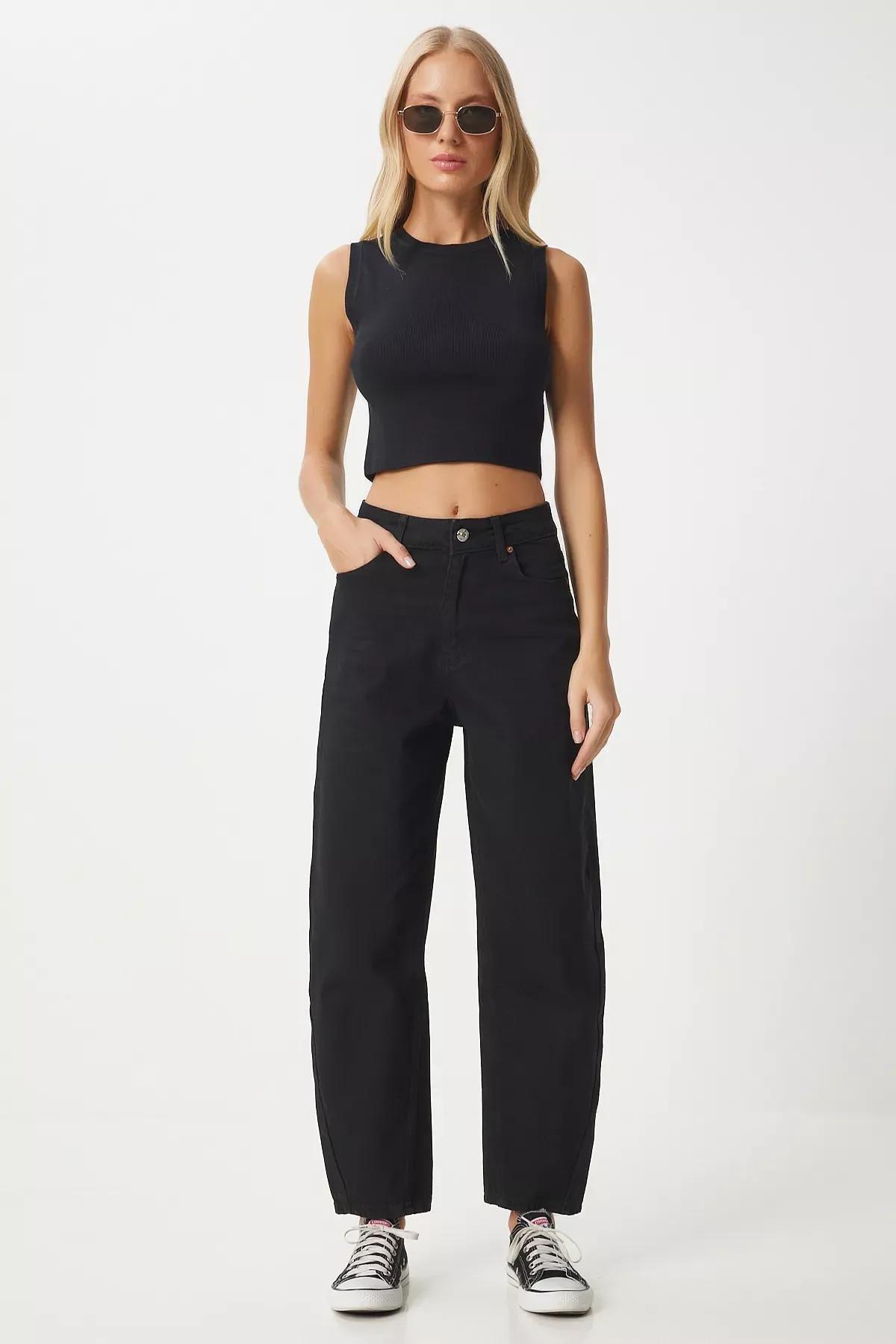 Black High-Waist Baggy Jeans, BLACK, medium