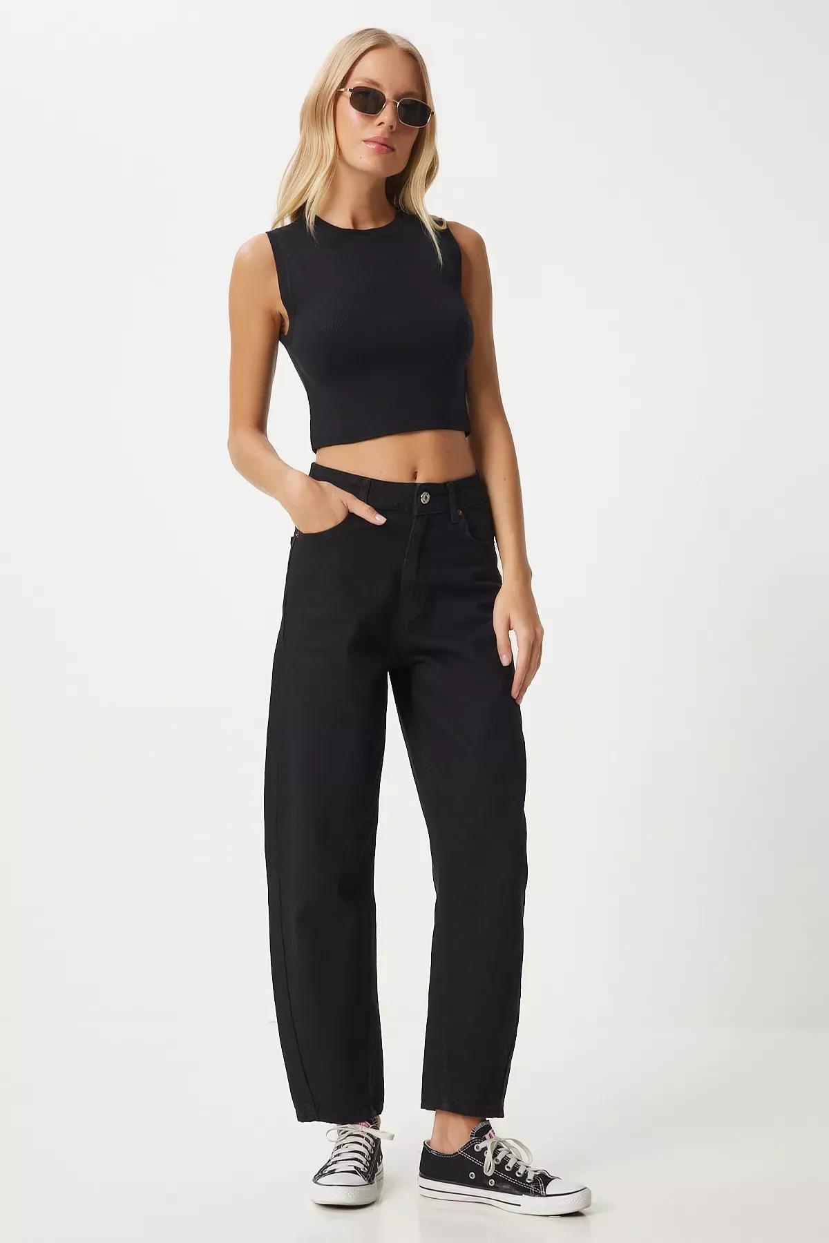 Black High-Waist Baggy Jeans, BLACK, medium