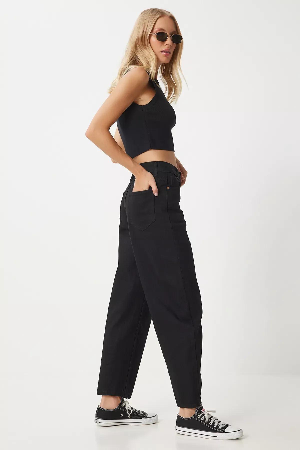 Black High-Waist Baggy Jeans, BLACK, large image number 2