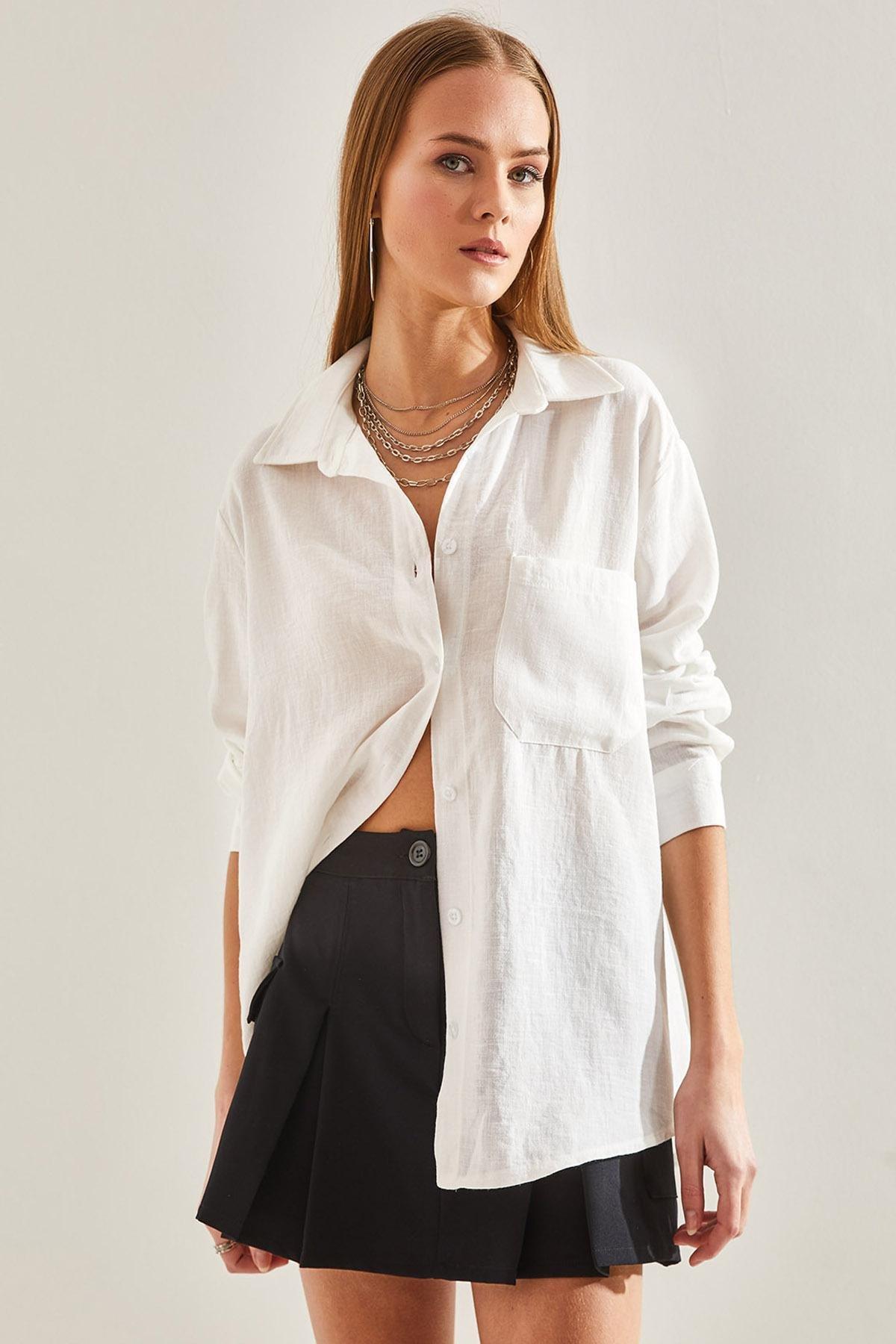 قميص بجيب واحد، أبيض, White, large image number 1