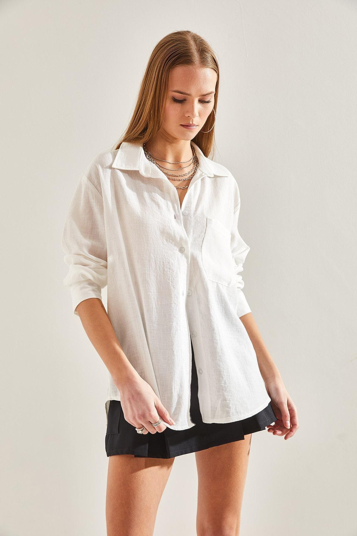 قميص بجيب واحد، أبيض, White, large image number 2