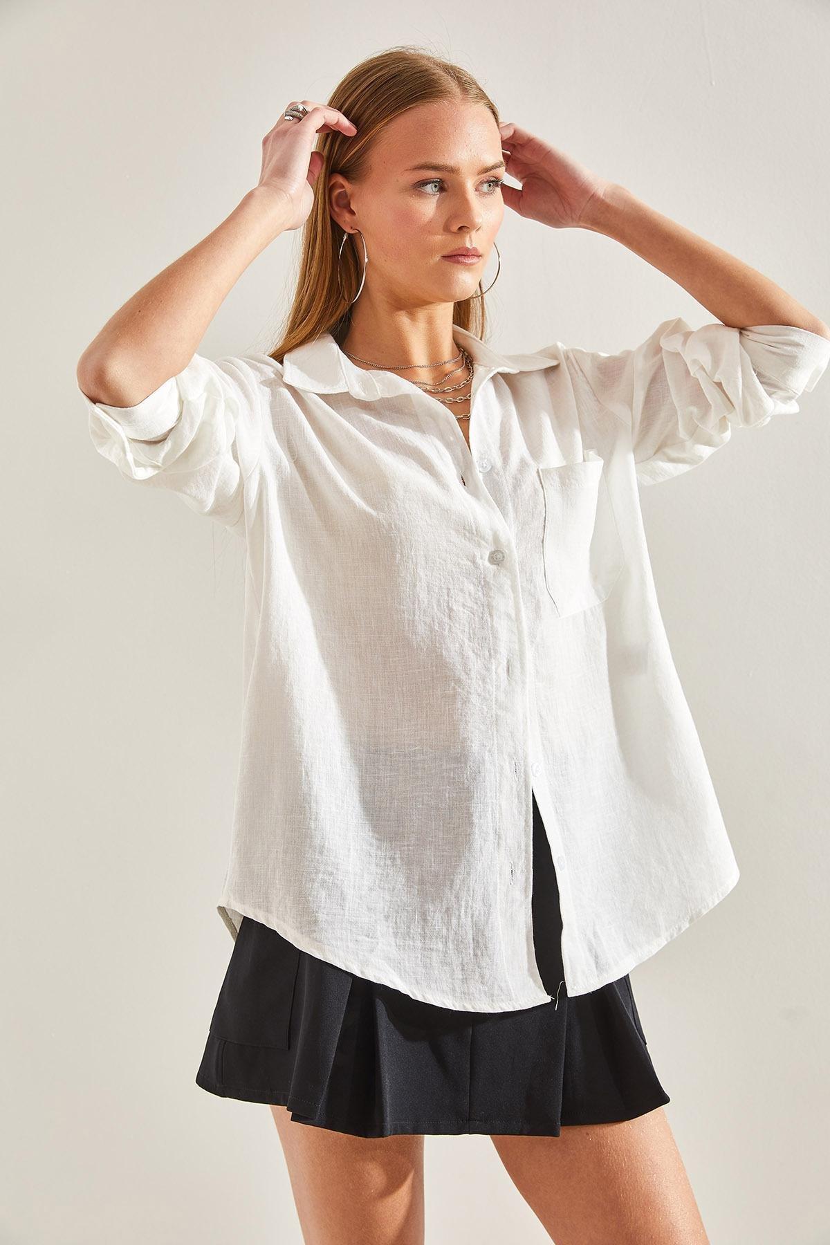 قميص بجيب واحد، أبيض, White, large image number 4