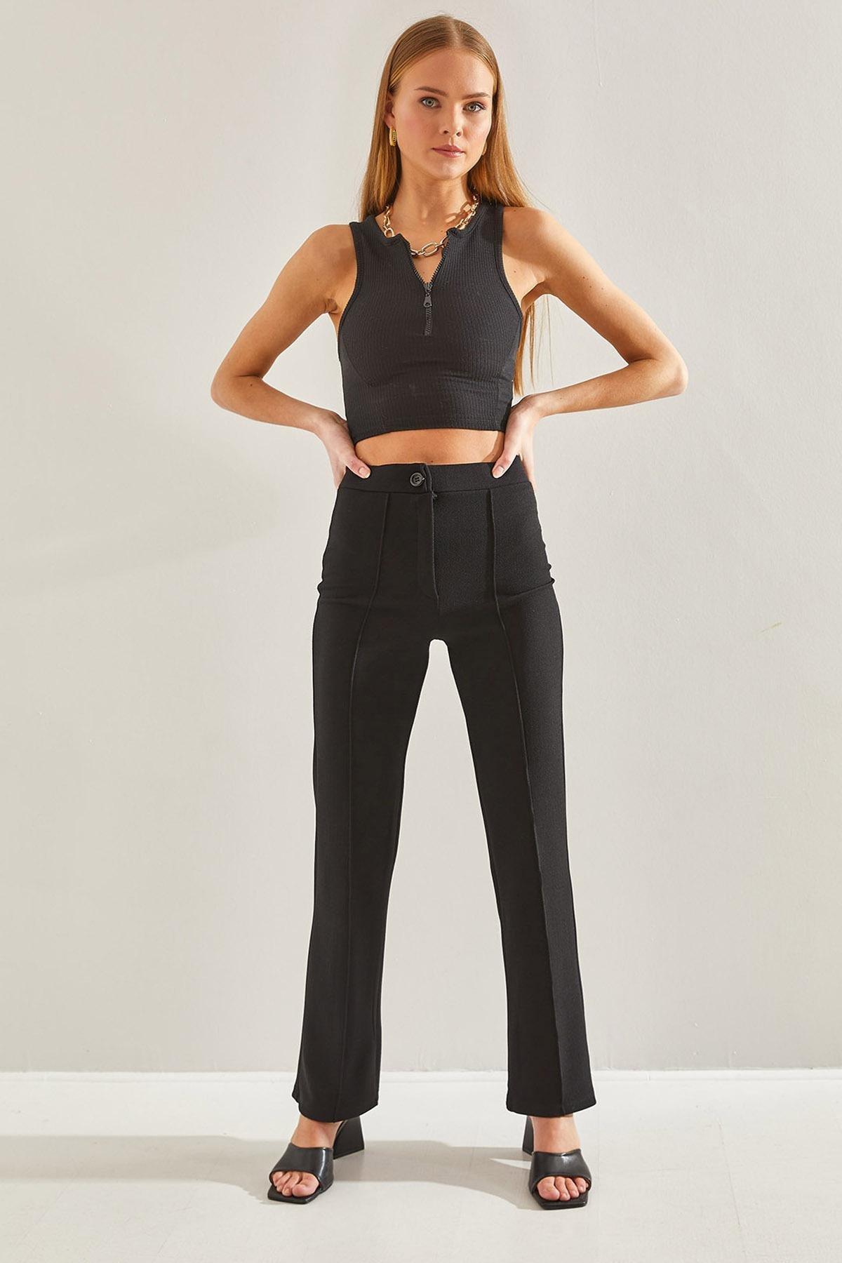 Black Chestnut Palazzo Trousers, BLACK, medium