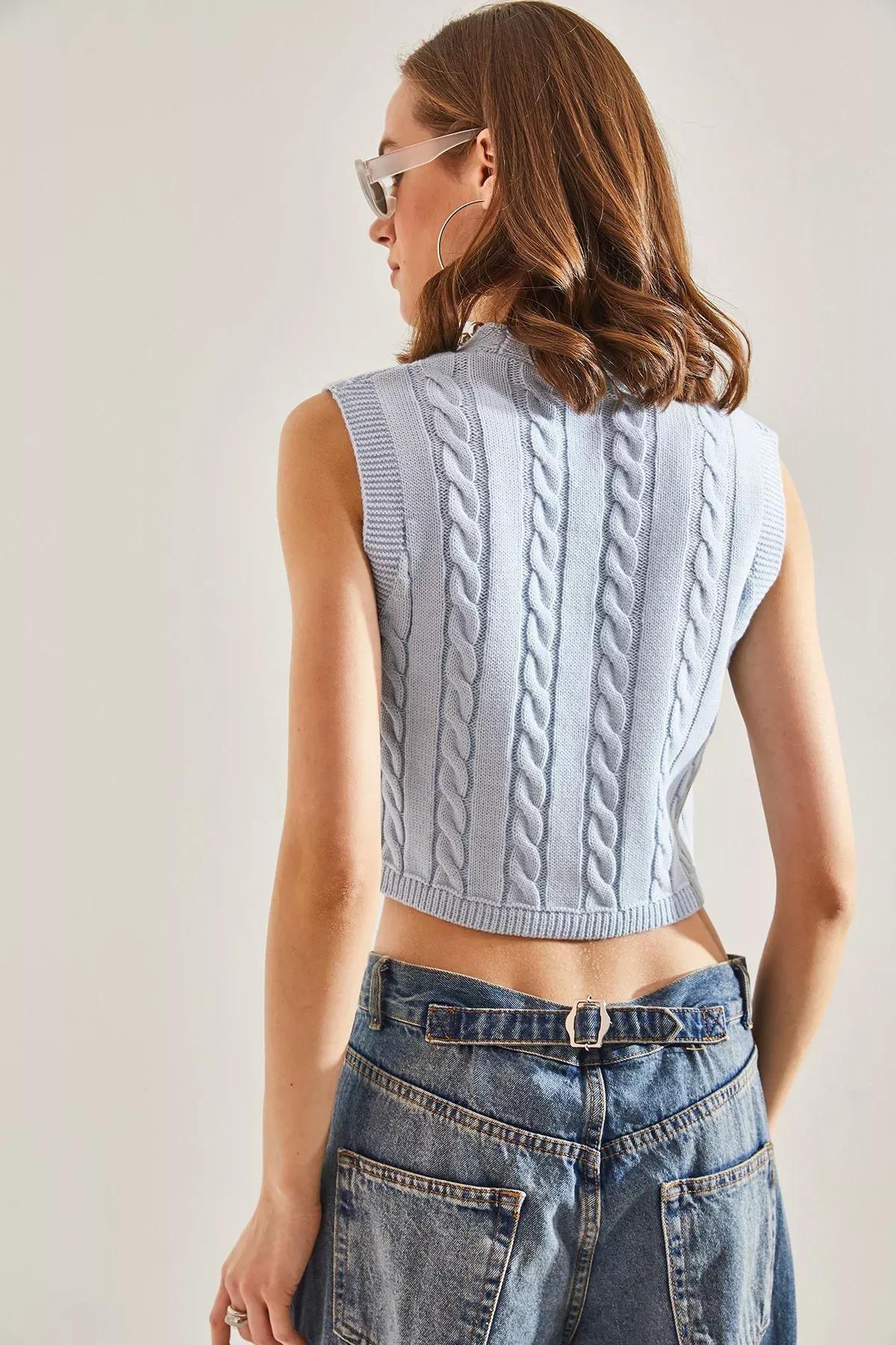 Womens Hair Braided Knitwear Vest, single, BABY BLUE, large image number 4