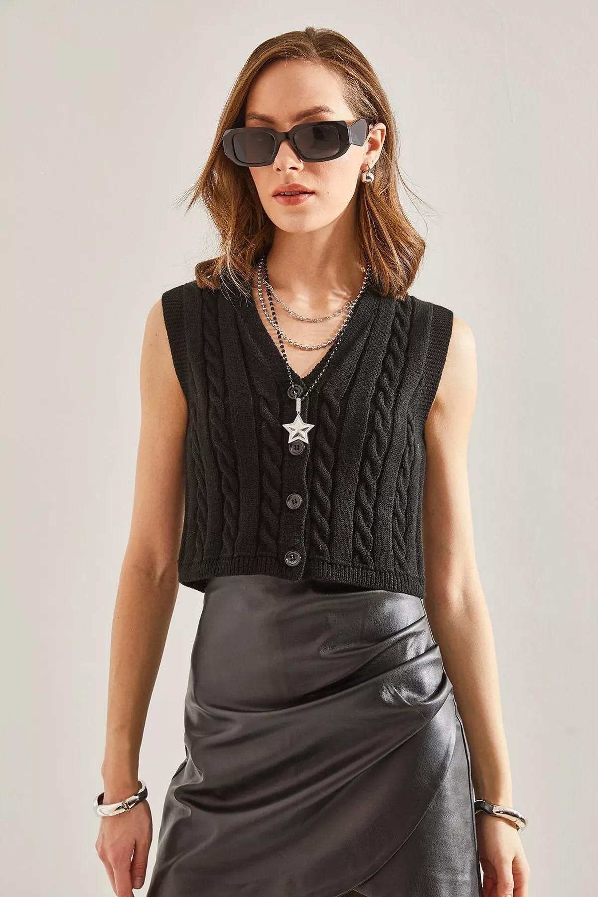 Grey Laced Knit Vest, BLACK, large image number 4