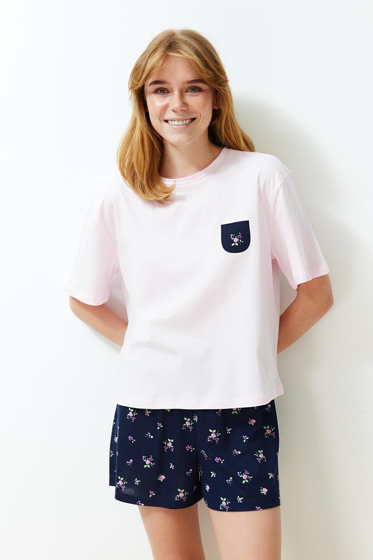Pink Floral Knitted Pyjamas Set, , large image number 0