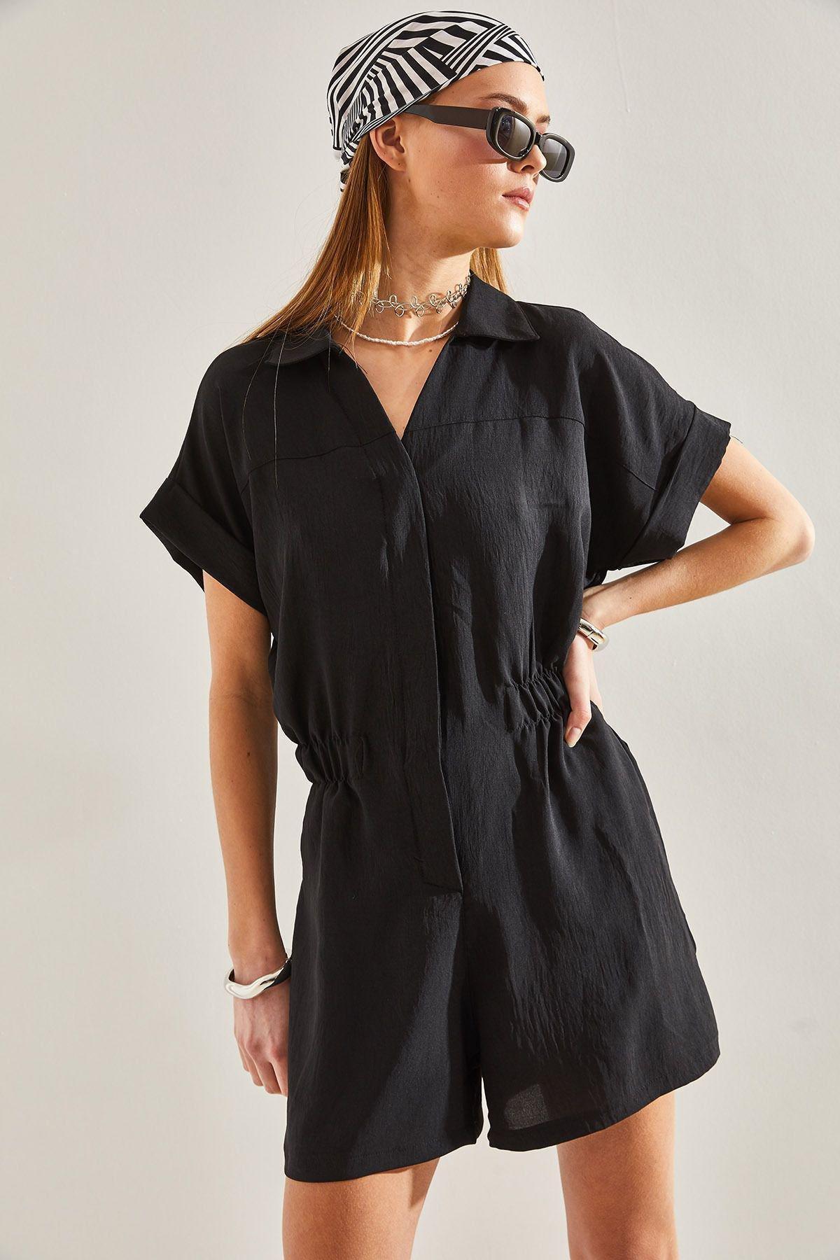 Black Basic Elastic Waist Jumpsuit, , large image number 1
