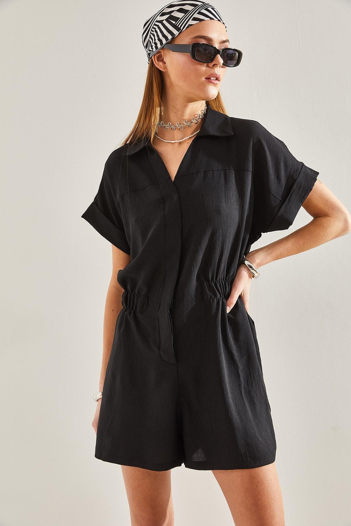 Black Basic Elastic Waist Jumpsuit, , large image number 2