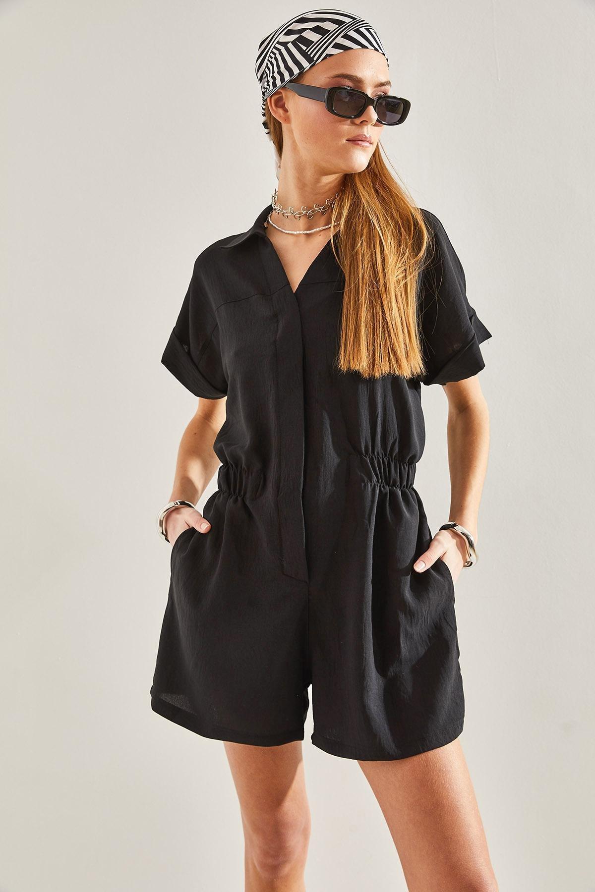 Black Basic Elastic Waist Jumpsuit, , large image number 4