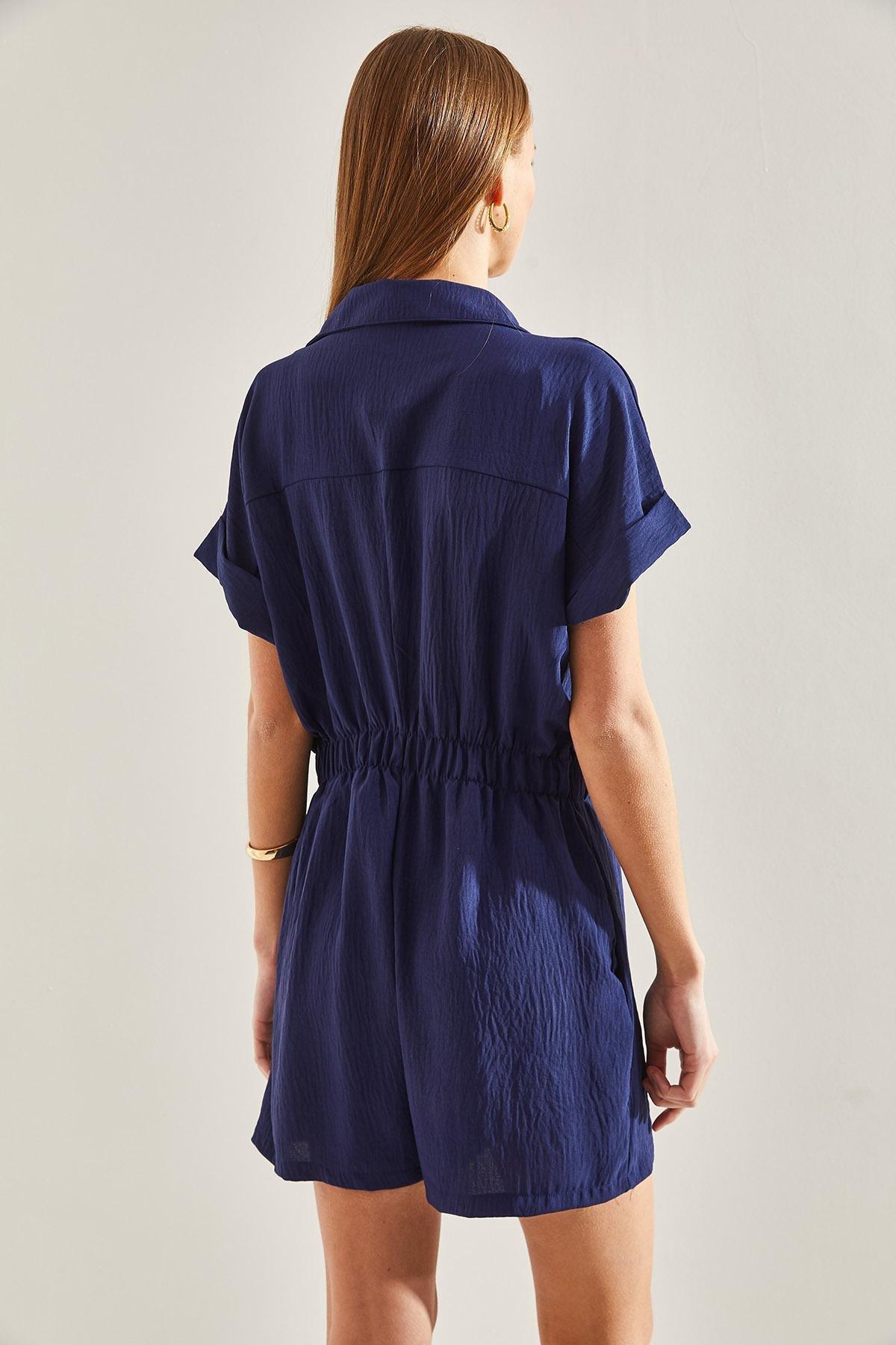 Blue Basic Elastic Waist Jumpsuit, , large image number 3