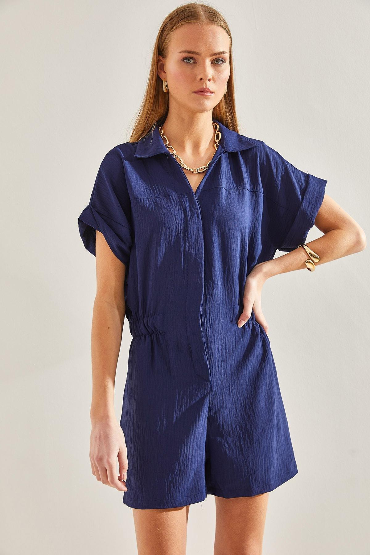 Blue Basic Elastic Waist Jumpsuit, , large image number 4