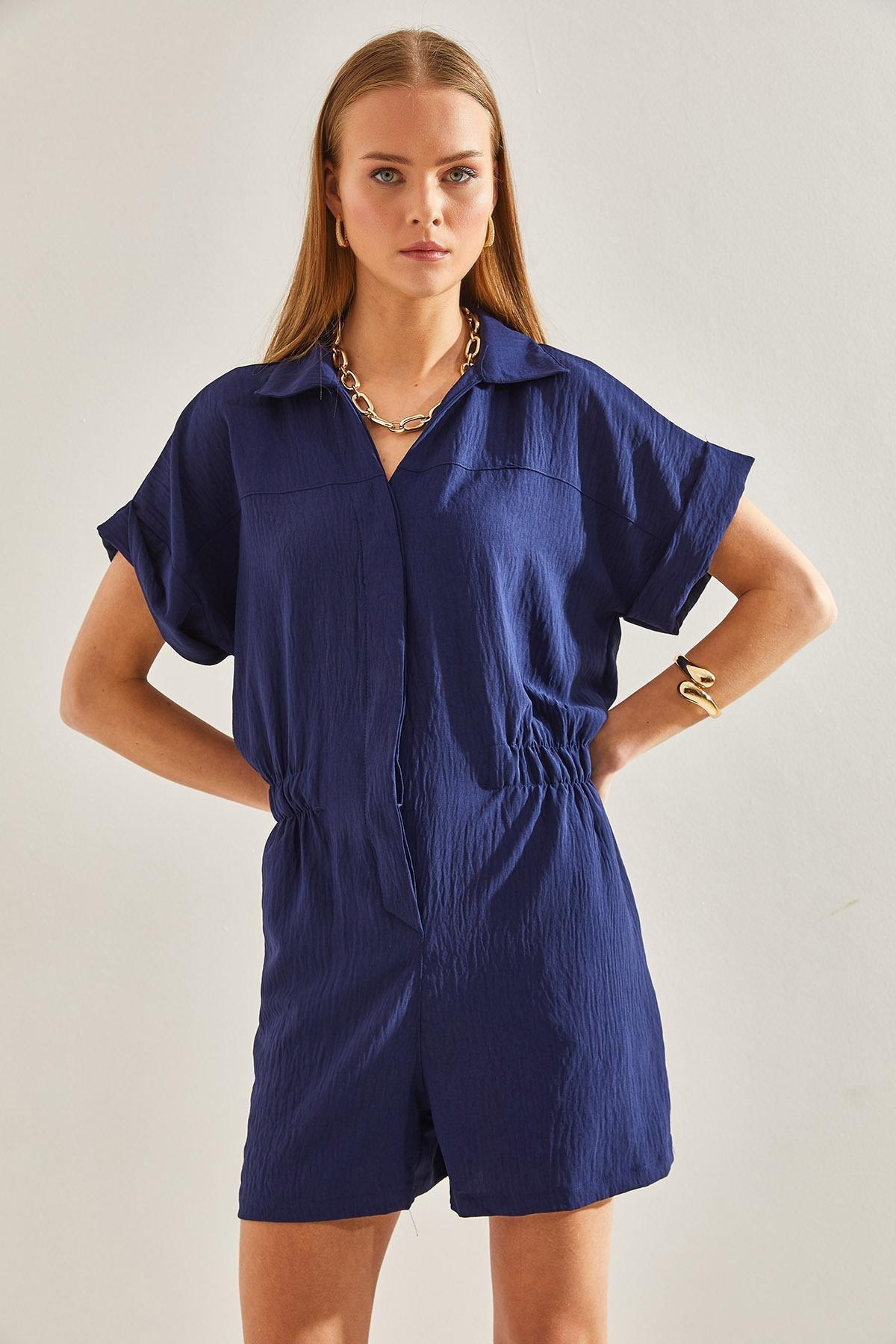 Blue Basic Elastic Waist Jumpsuit, , large image number 5