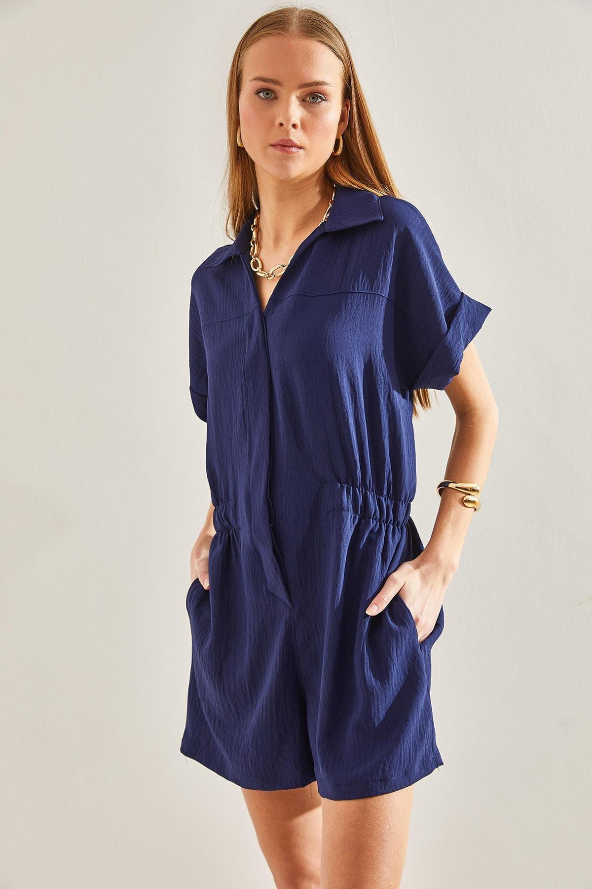 Blue Basic Elastic Waist Jumpsuit, , large image number 6