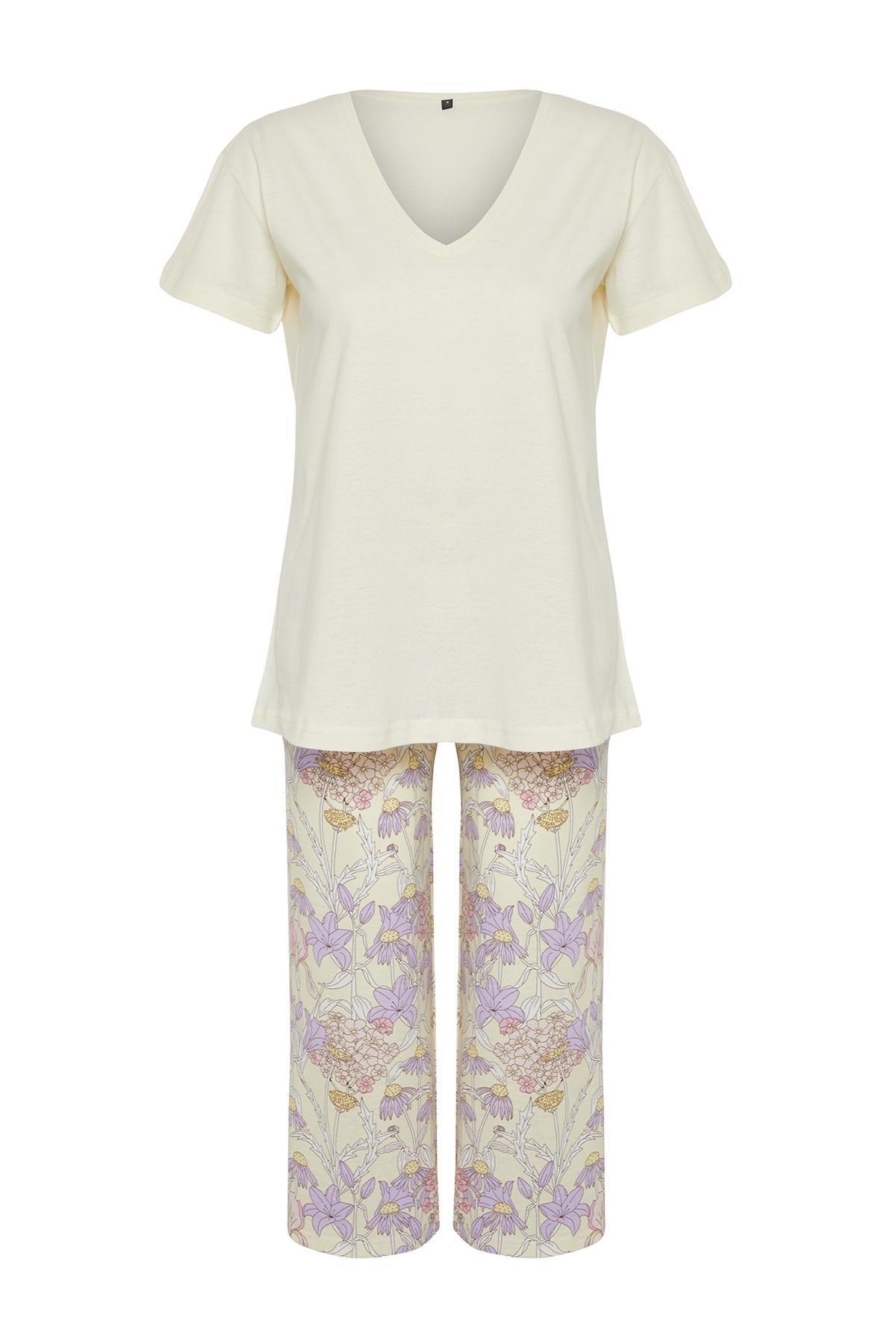 Yellow Floral Knitted Pyjamas Set, , large image number 4