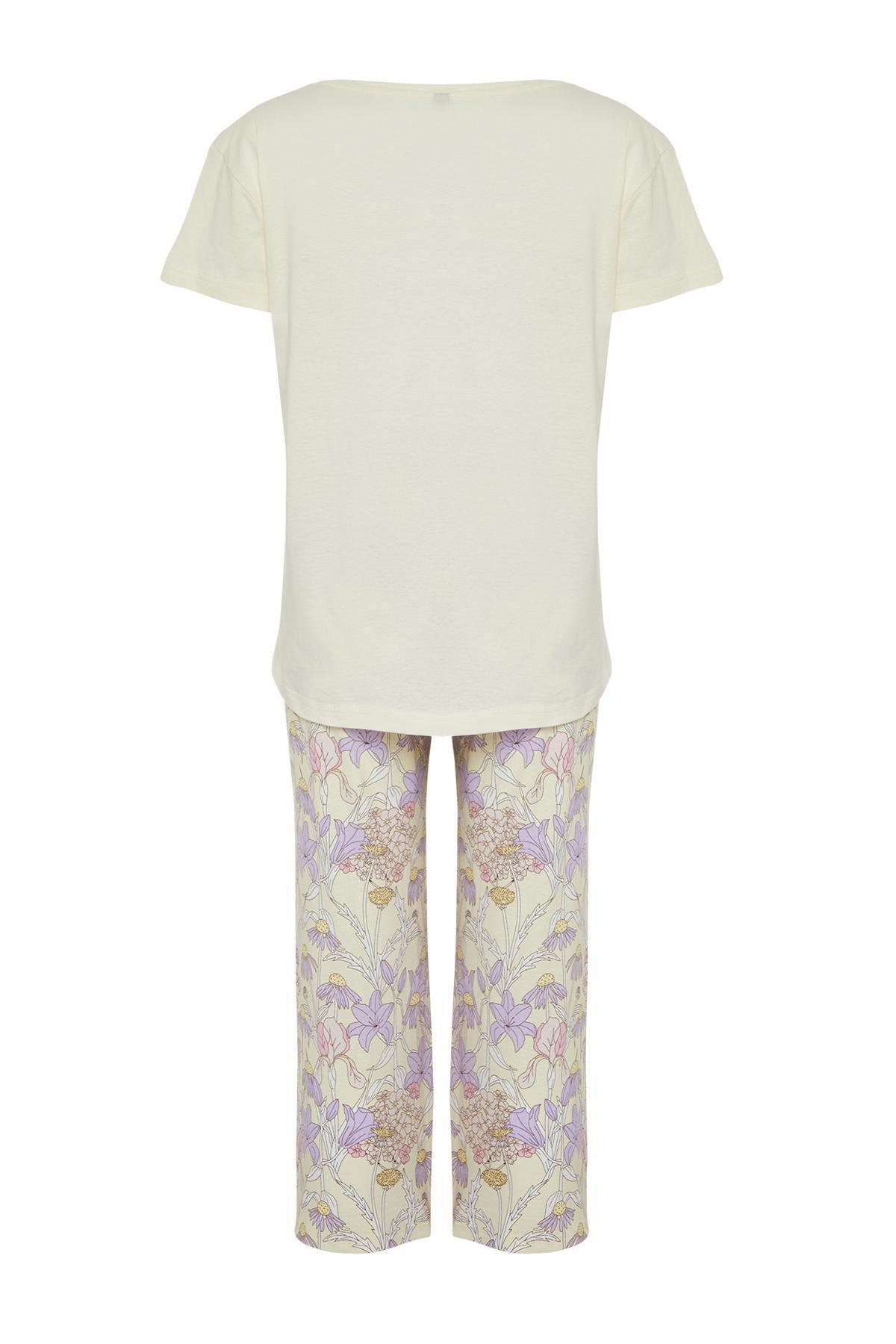 Yellow Floral Knitted Pyjamas Set, , large image number 5