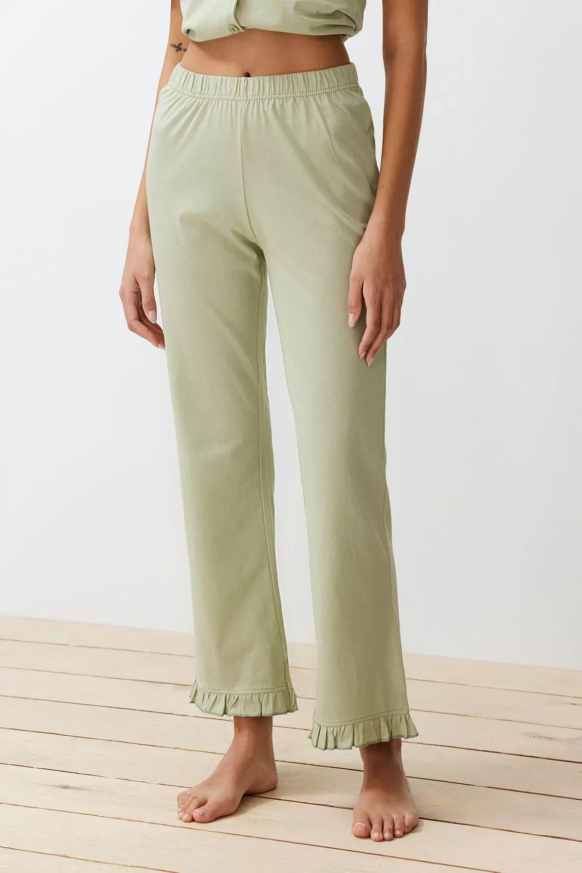 Green Ruffle Detailed Knitted Pyjamas Set, Mint, large image number 4