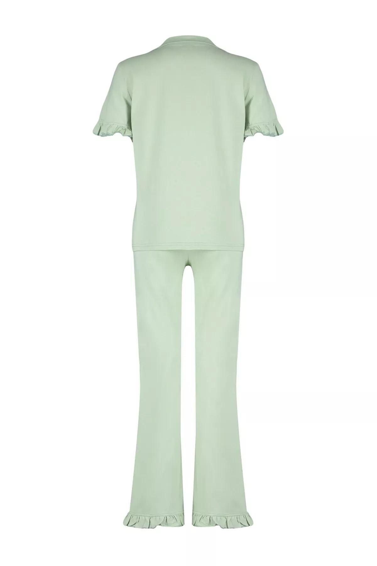Green Ruffle Detailed Knitted Pyjamas Set, Mint, large image number 7