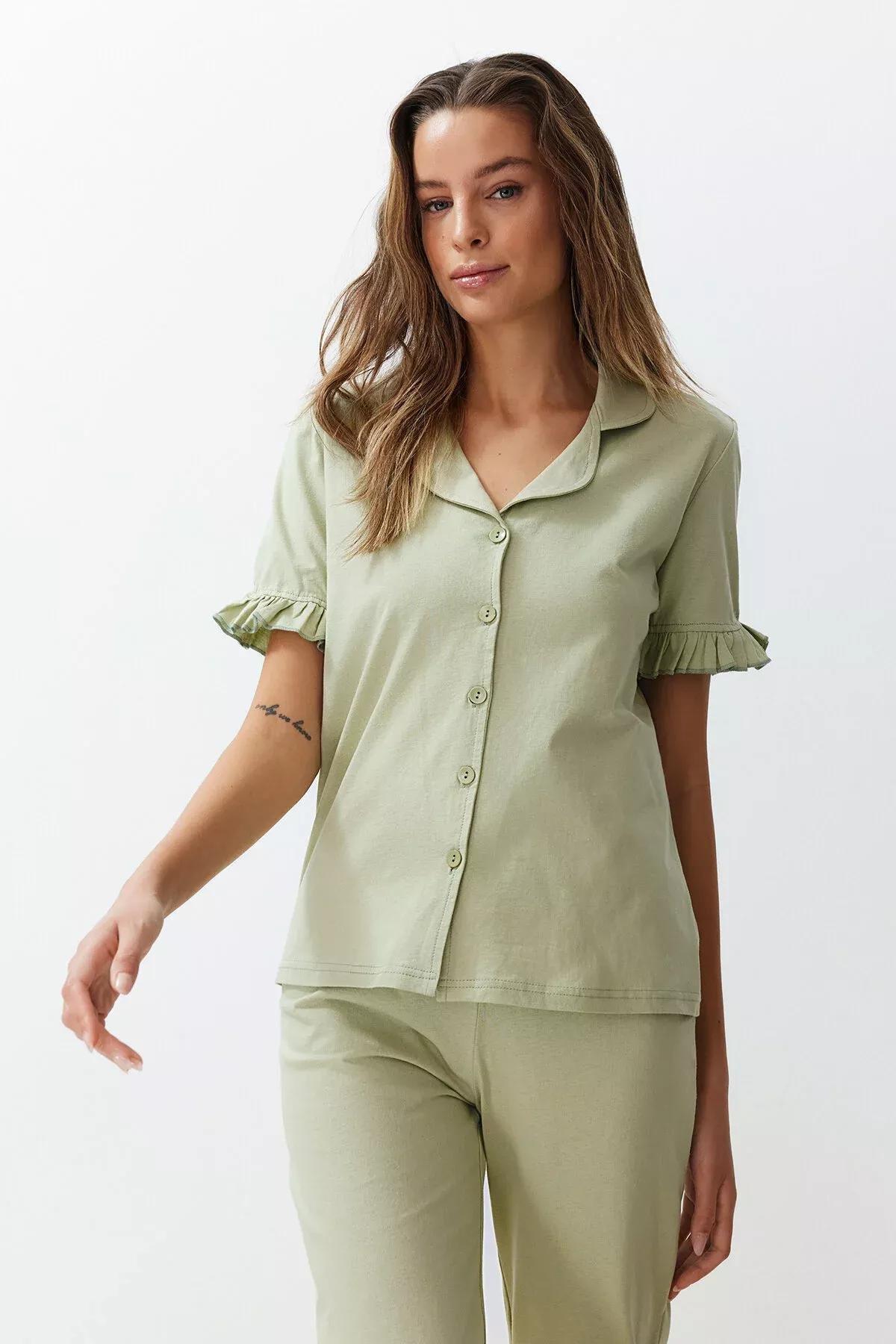 Green Ruffle Detailed Knitted Pyjamas Set, Mint, large image number 8