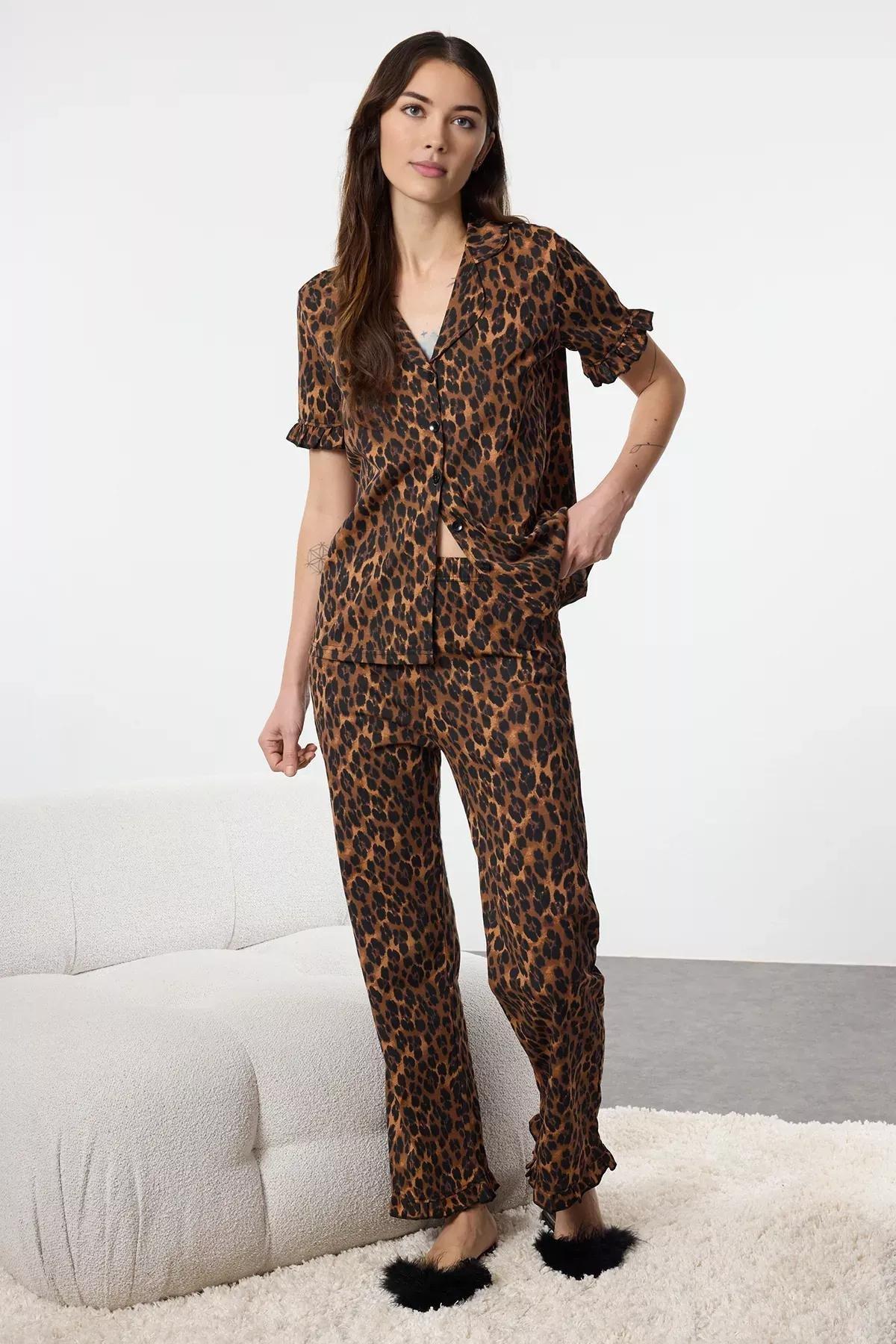 Brown Leopard Ruffle Pajama Set, Very colorful, large image number 0
