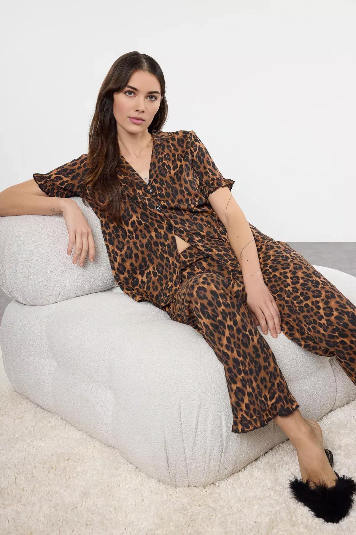 Brown Leopard Ruffle Pajama Set, Very colorful, large image number 1
