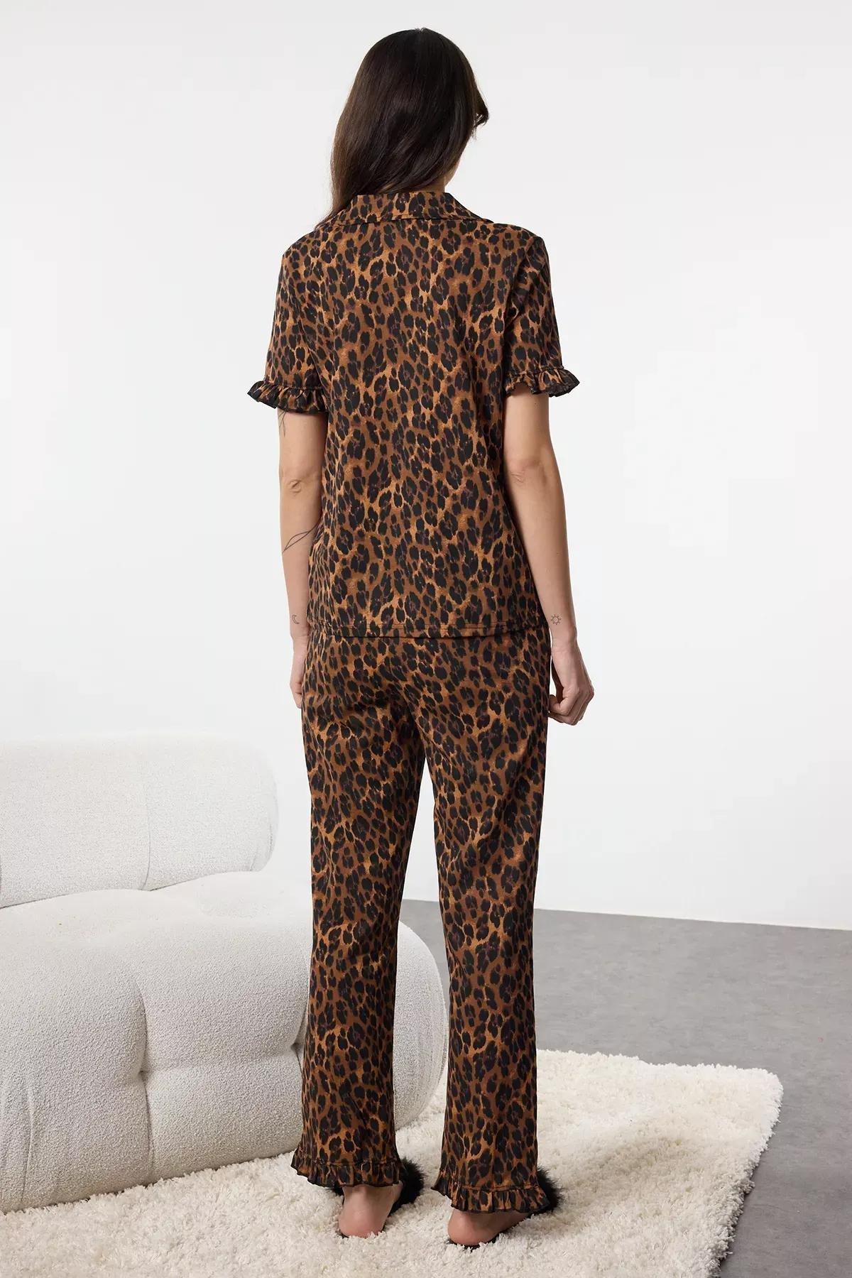 Brown Leopard Ruffle Pajama Set, Very colorful, large image number 4