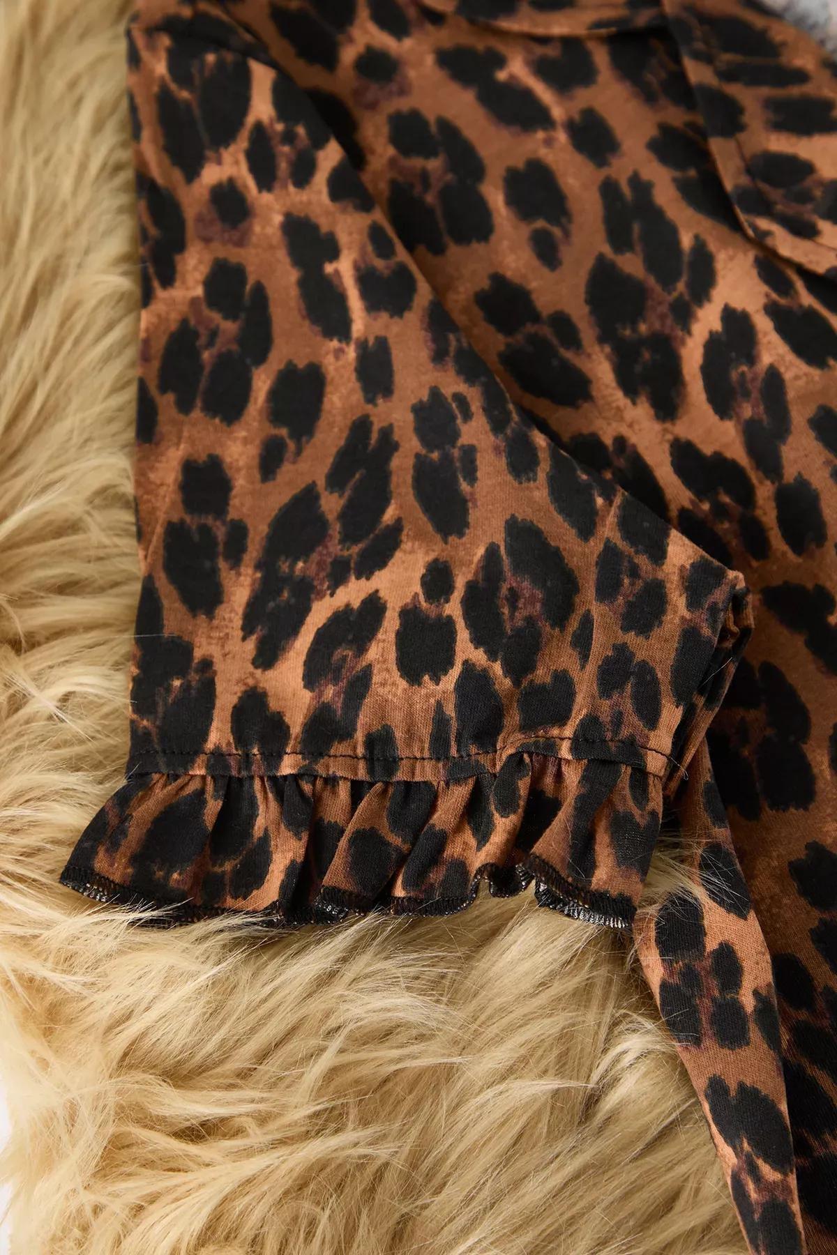 Brown Leopard Ruffle Pajama Set, Very colorful, large image number 5