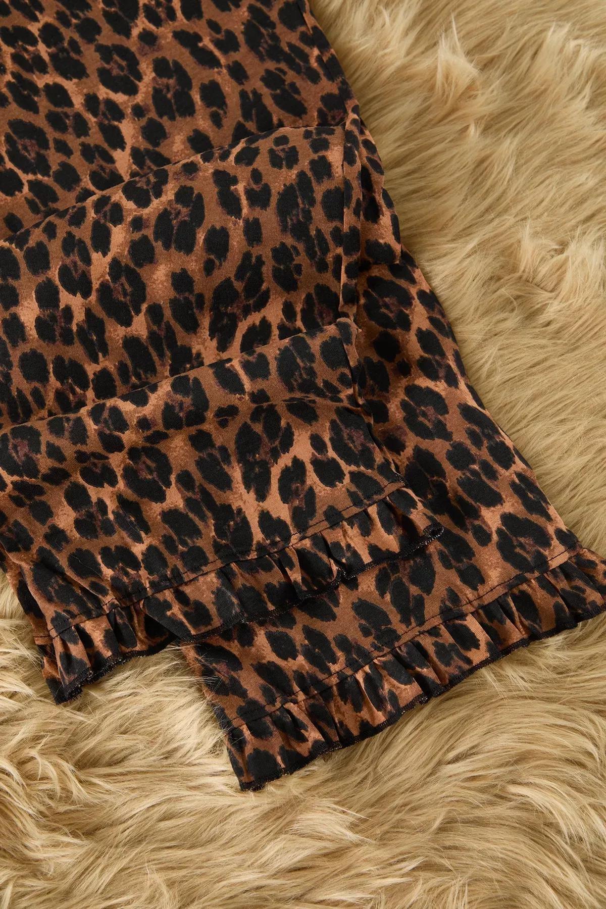 Brown Leopard Ruffle Pajama Set, Very colorful, large image number 7