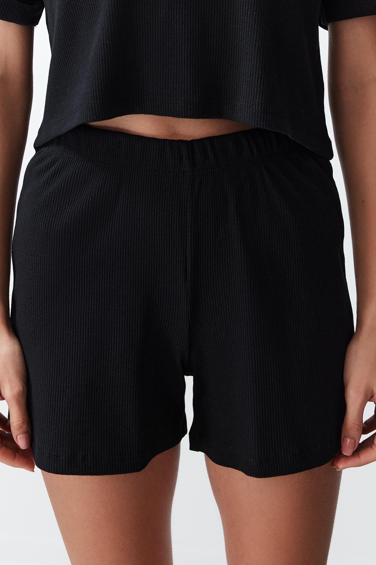 Black Embroidered Ribbed Knitted Pyjamas Set, C101_5720, large image number 2