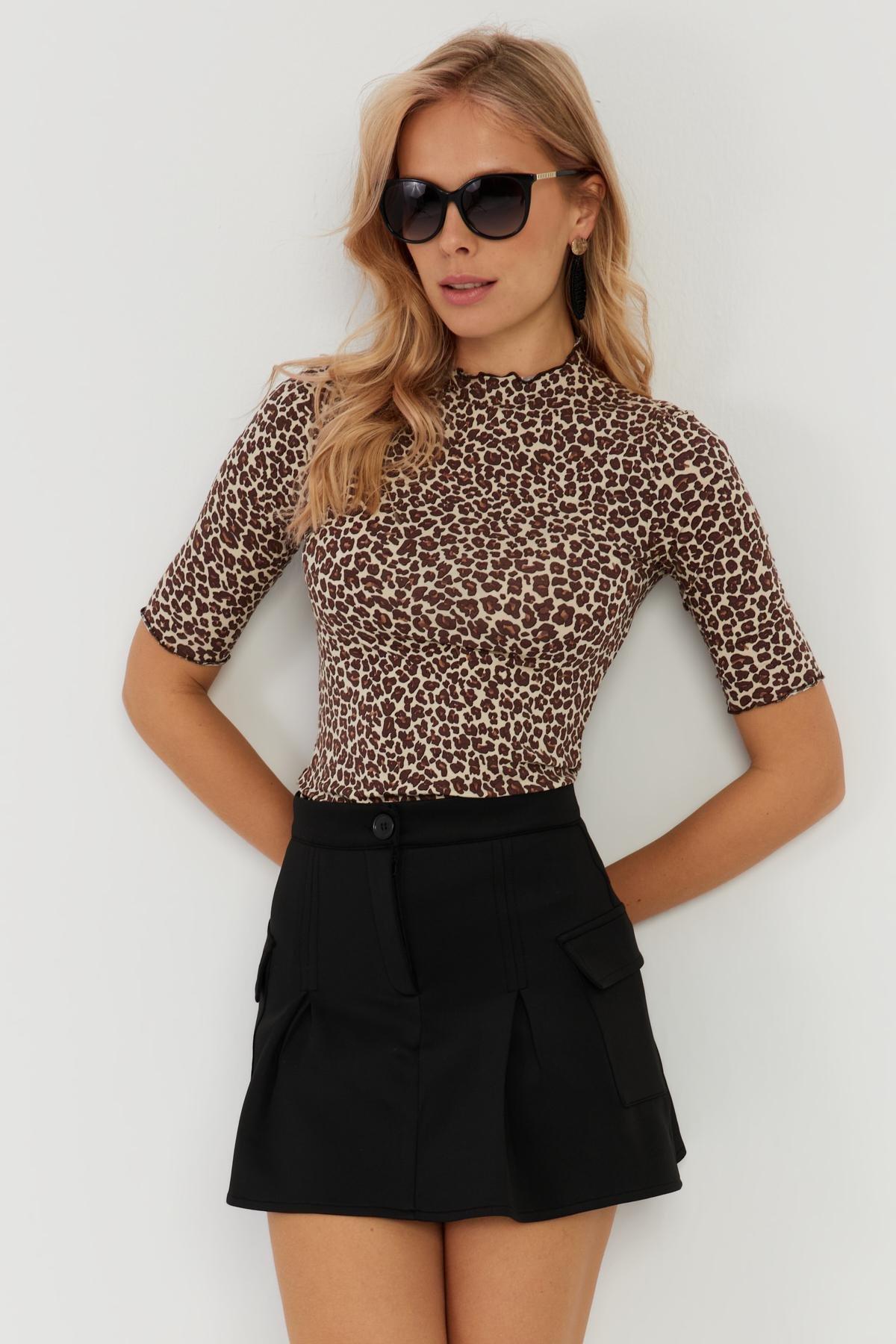 Leopard Animal Print Cropped Blouse, , medium