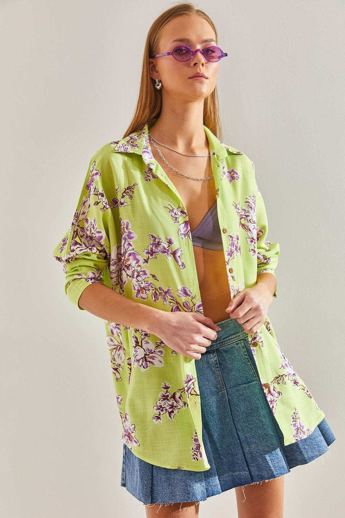 Floral Casual Overshirt, PISTACHIO GREEN, large image number 0