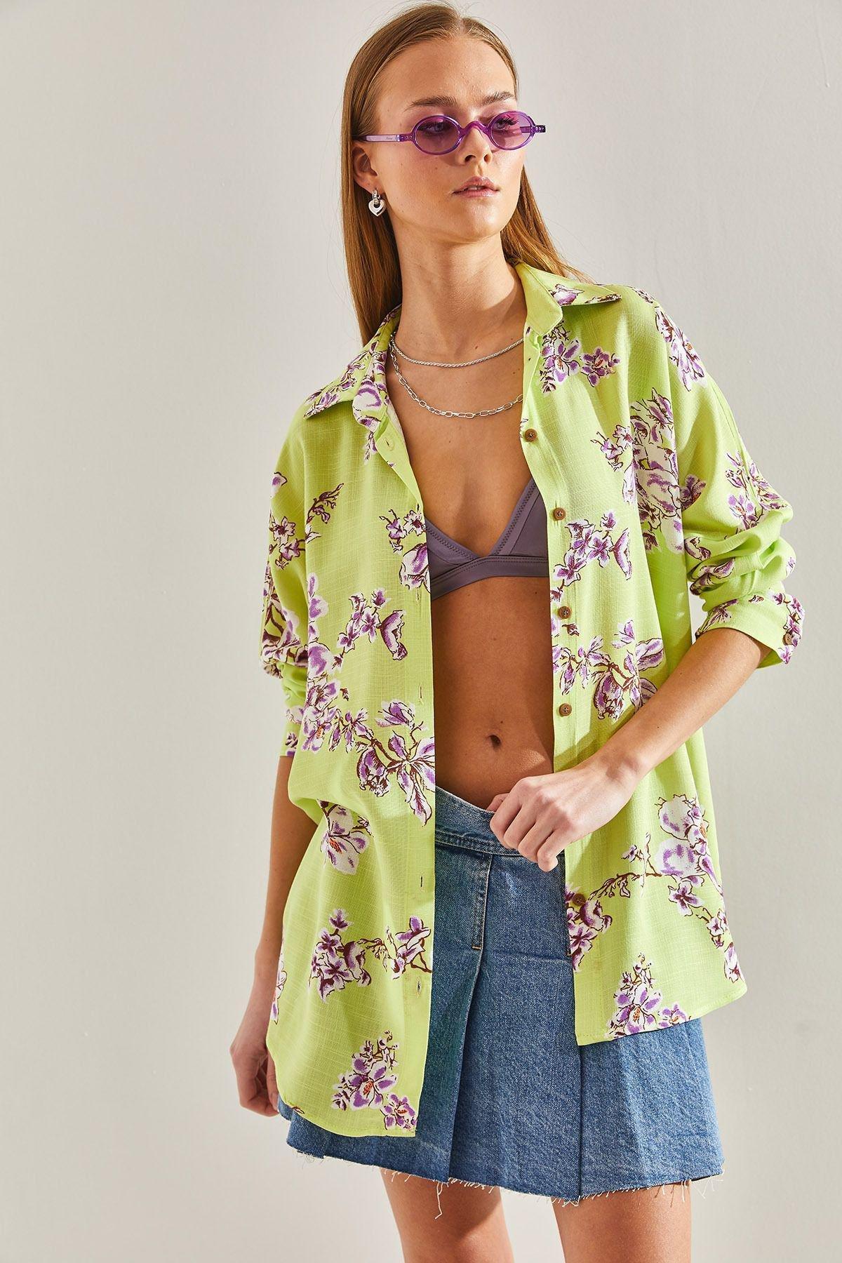 Floral Casual Overshirt, PISTACHIO GREEN, large image number 1