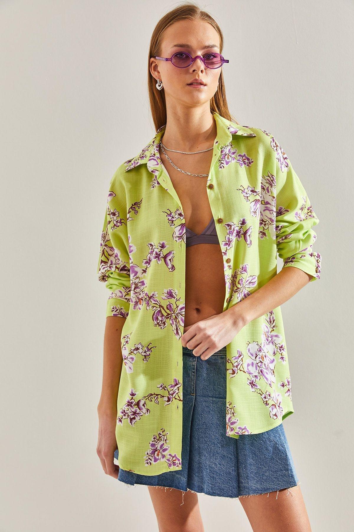 Floral Casual Overshirt, PISTACHIO GREEN, large image number 3