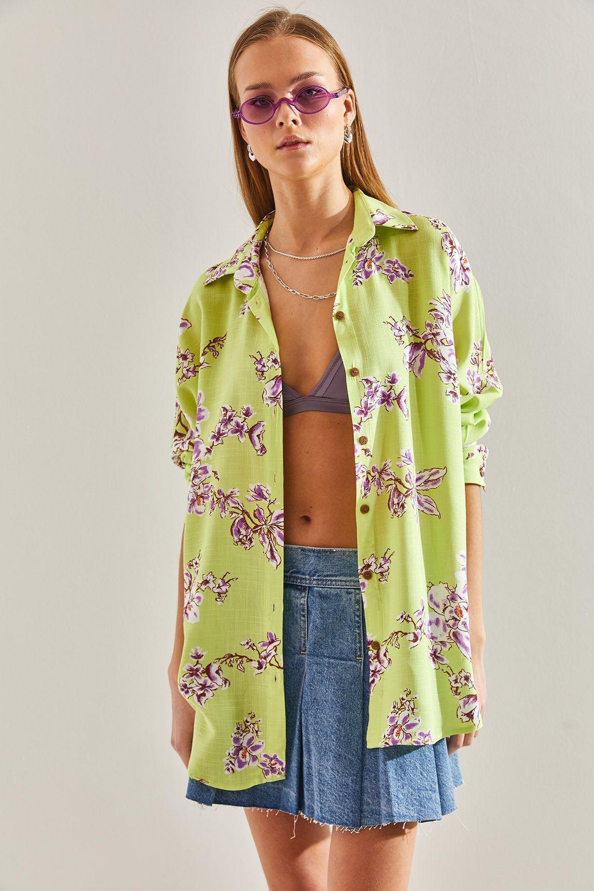 Floral Casual Overshirt, PISTACHIO GREEN, large image number 4
