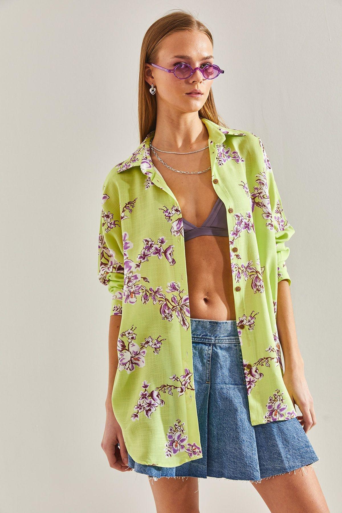 Floral Casual Overshirt, PISTACHIO GREEN, large image number 5