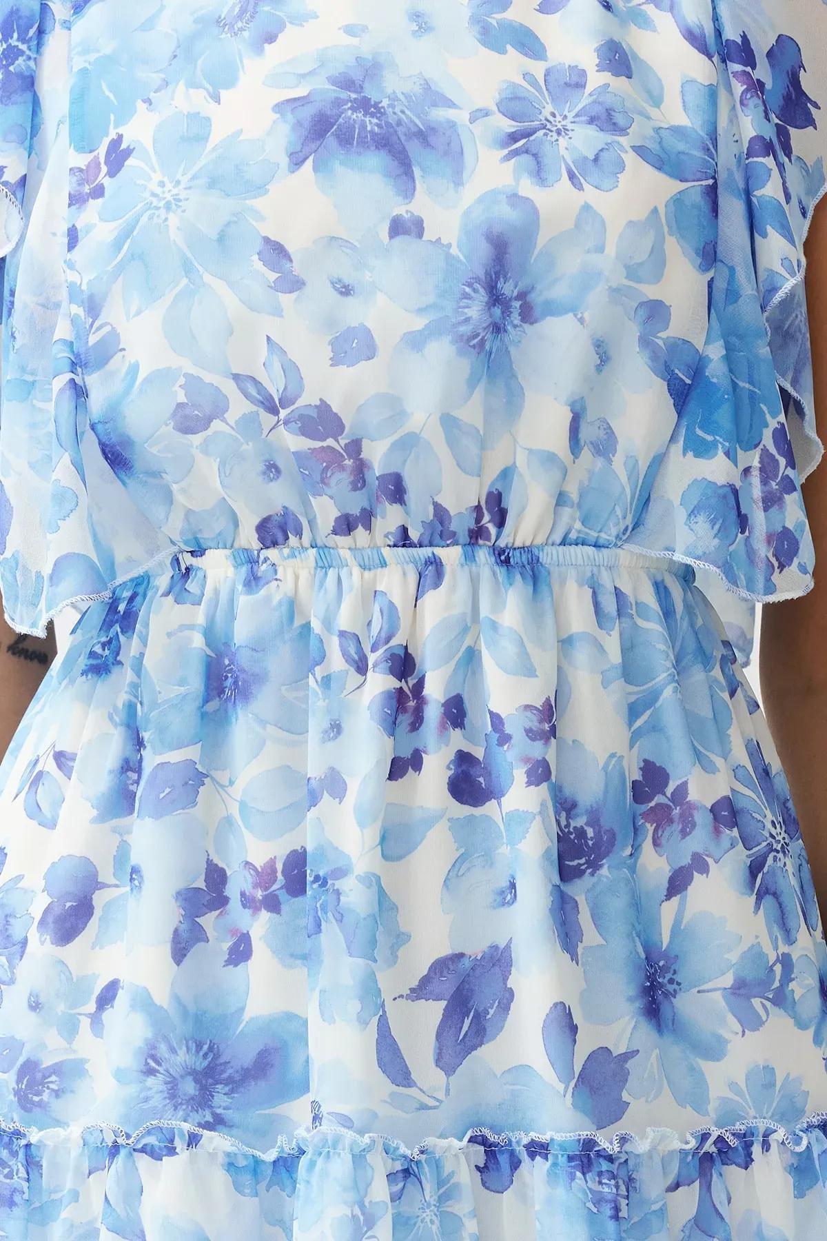 Blue  Floral Waist Ruffle Mini Dress, C101_5645, large image number 2