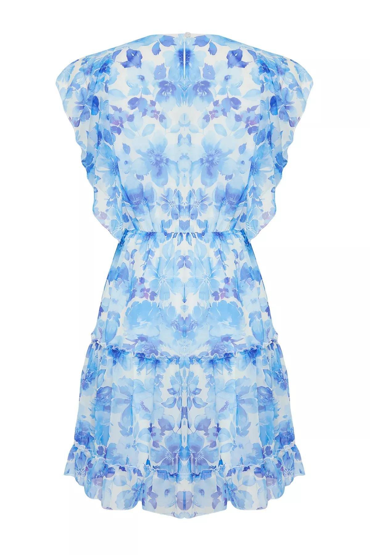Blue  Floral Waist Ruffle Mini Dress, C101_5645, large image number 6