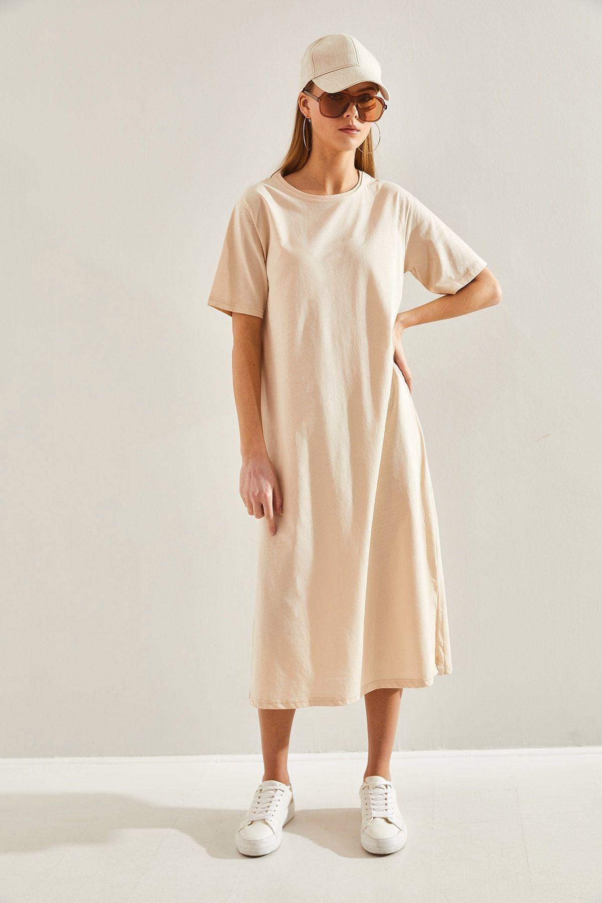 Womens Double Basic Dress, single, Stone-Black, large image number 1