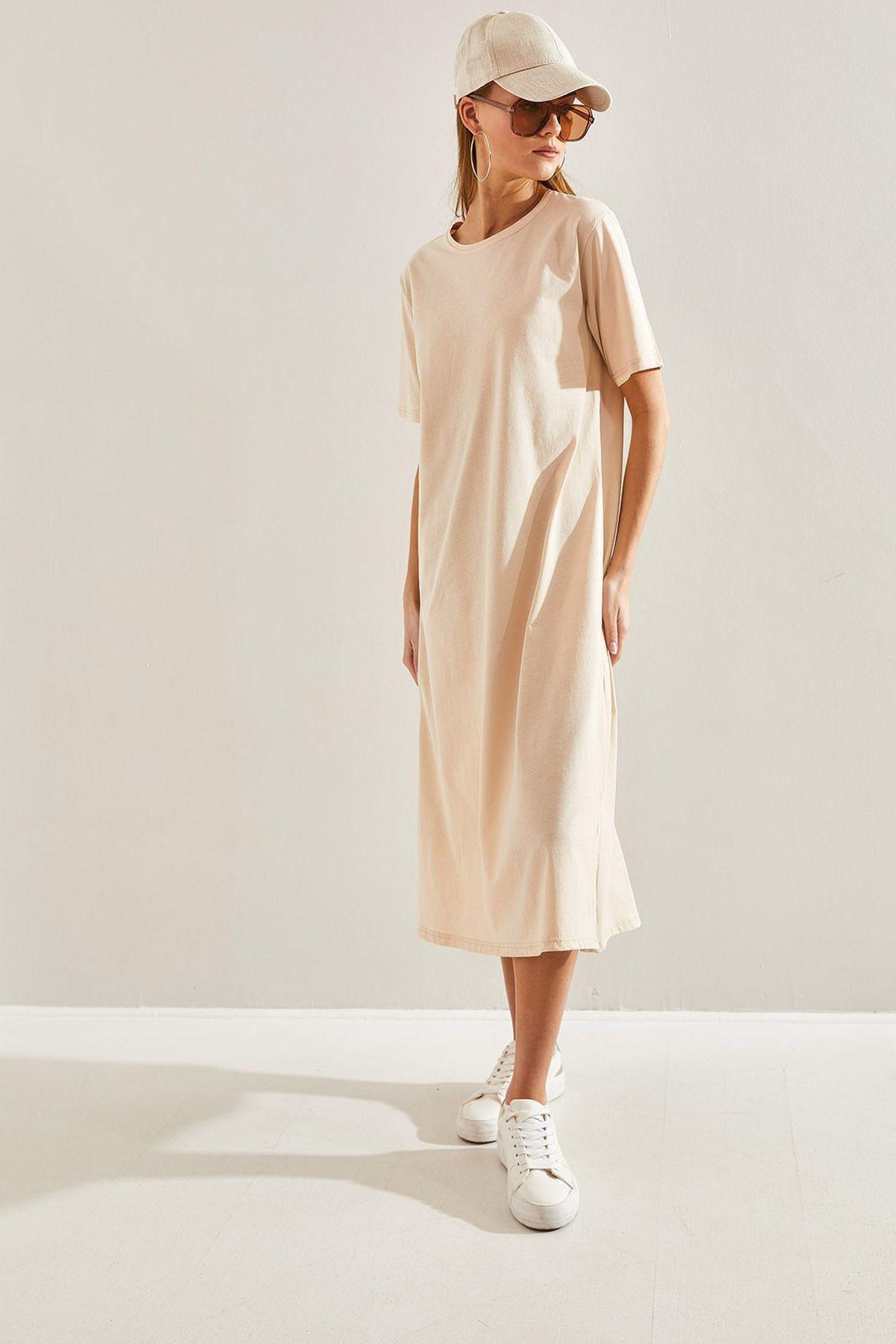 Womens Double Basic Dress, single, Stone-Black, large image number 2