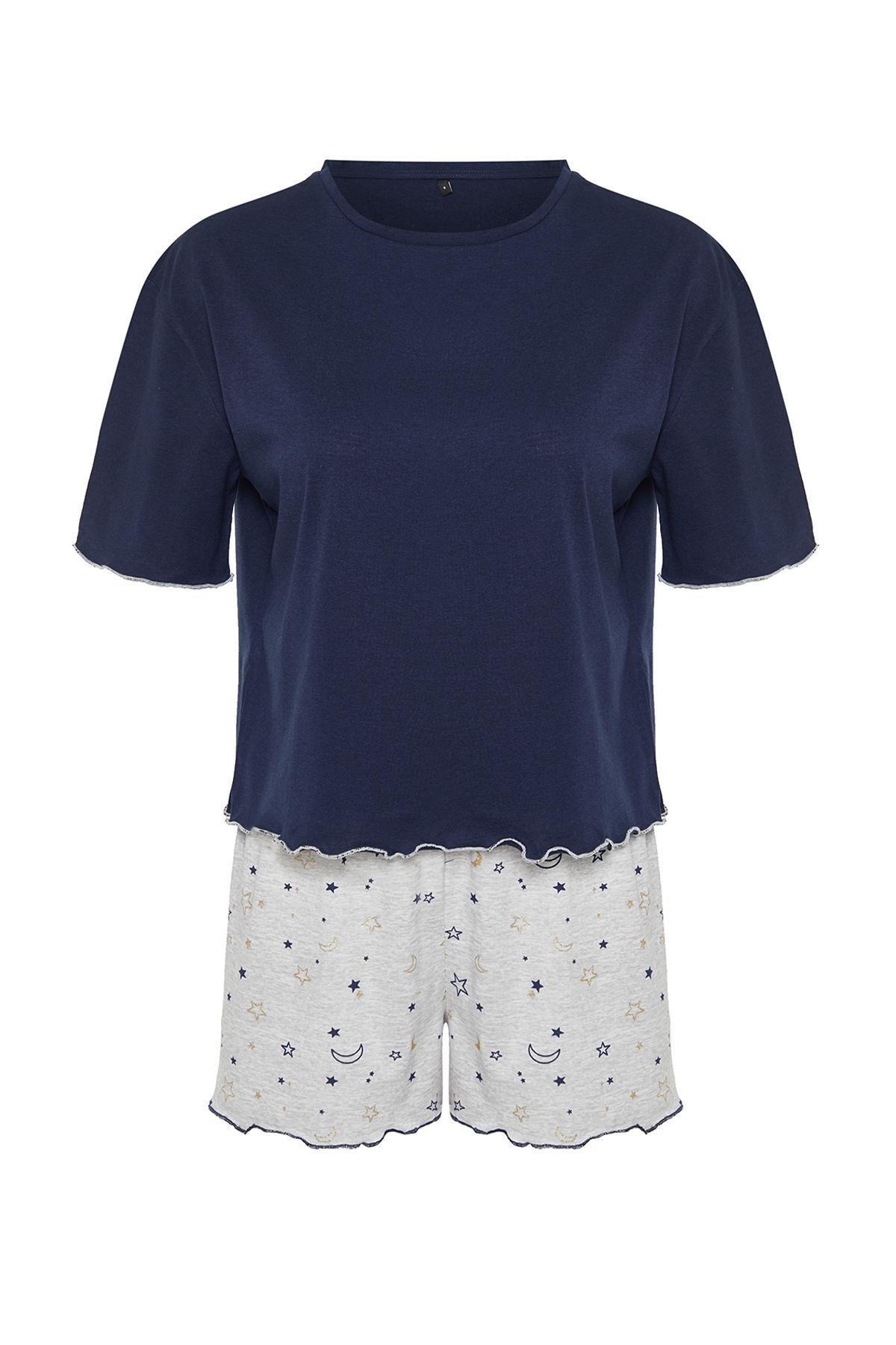 Navy Galaxy Patterned Knitted Pyjamas Set, , large image number 4