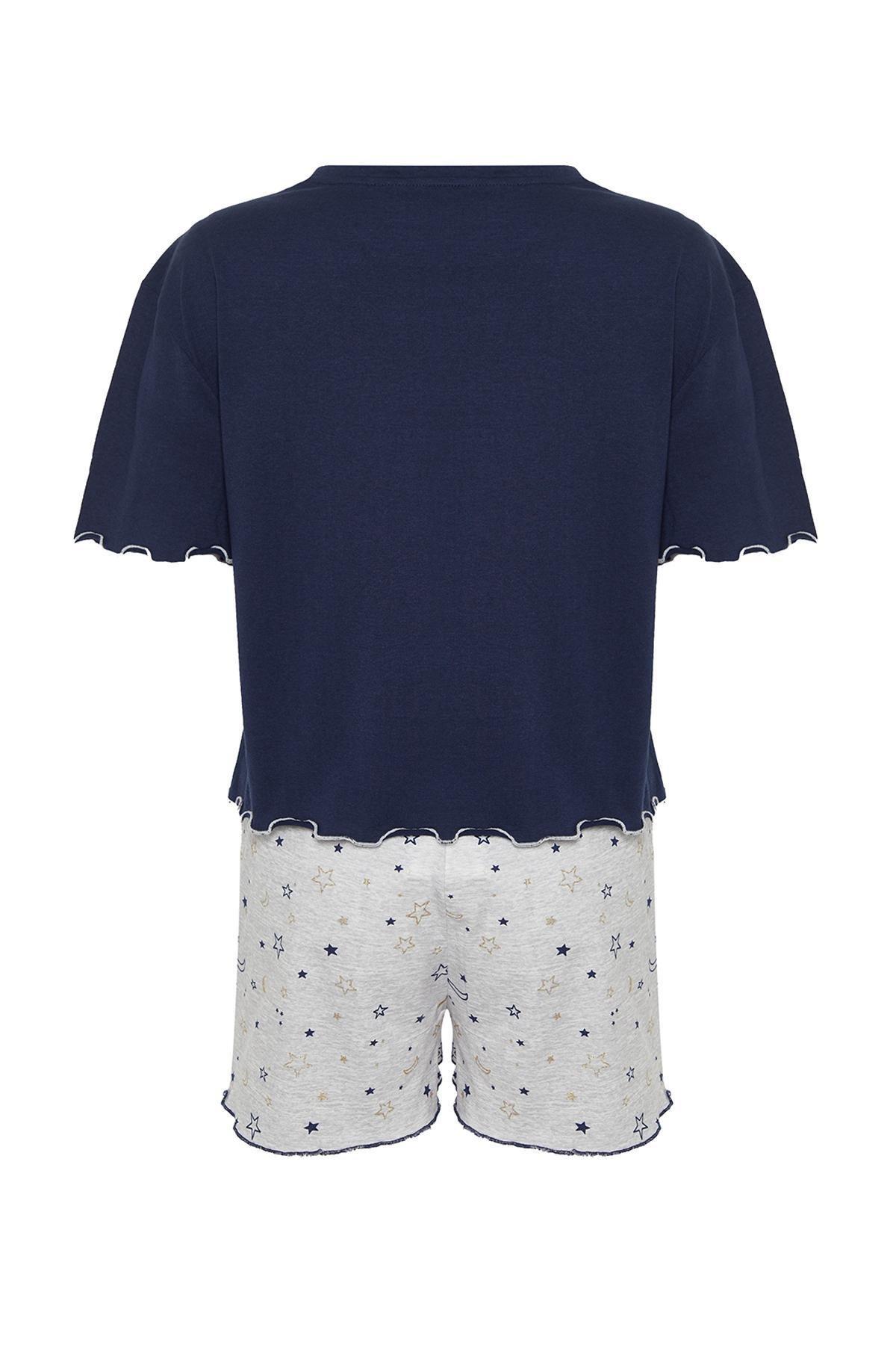 Navy Galaxy Patterned Knitted Pyjamas Set, , large image number 5